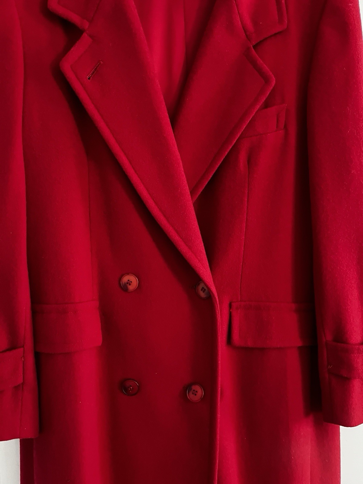 VTG Evan Picone Long 100% Wool Double Breasted Coat Women’s Medium Bright Red