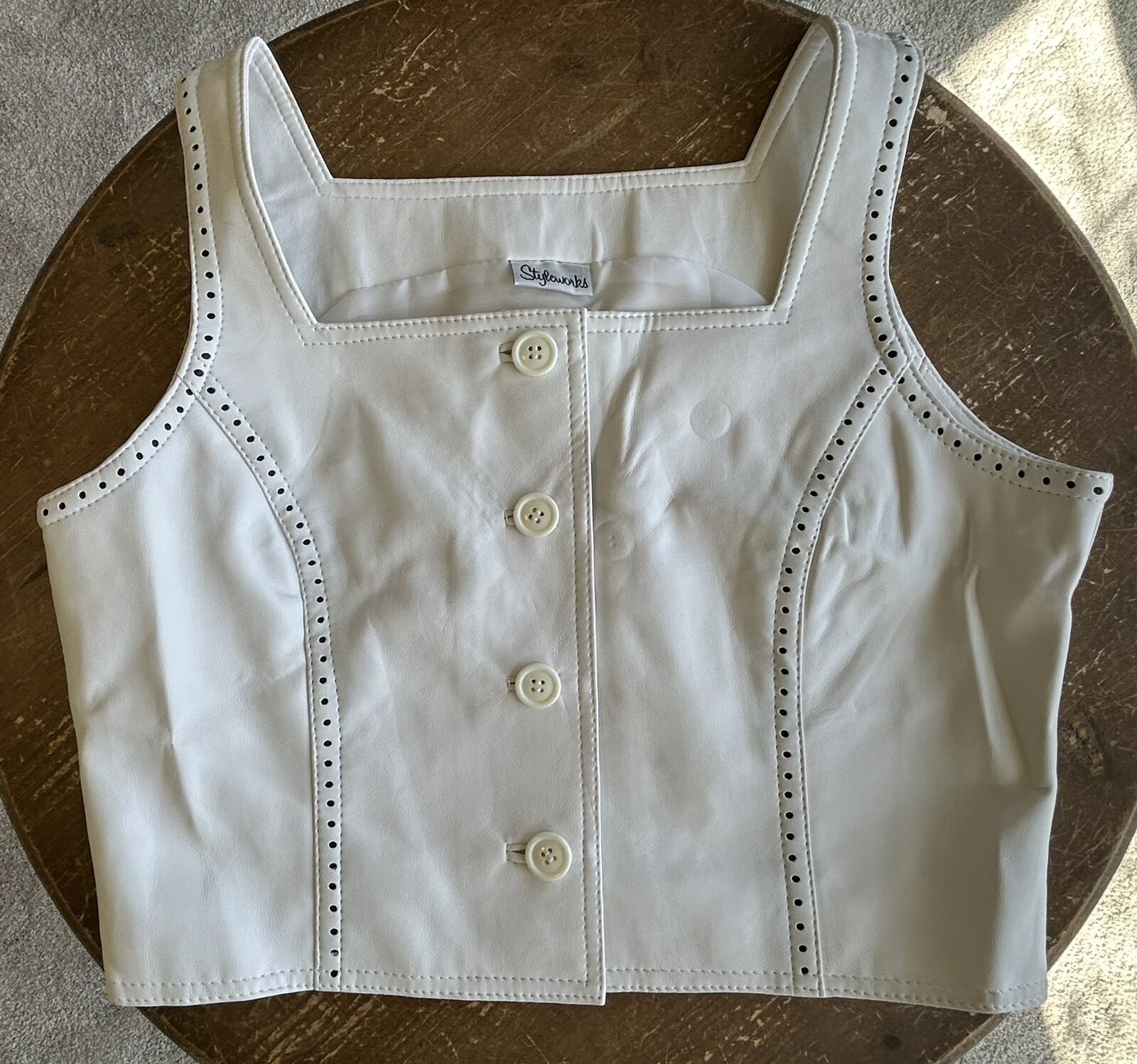 VTG 80s/90s STYLEWORKS 2 Pc White Glam Pleather Jacket Sz 12 Crop Tank Top Sz 14