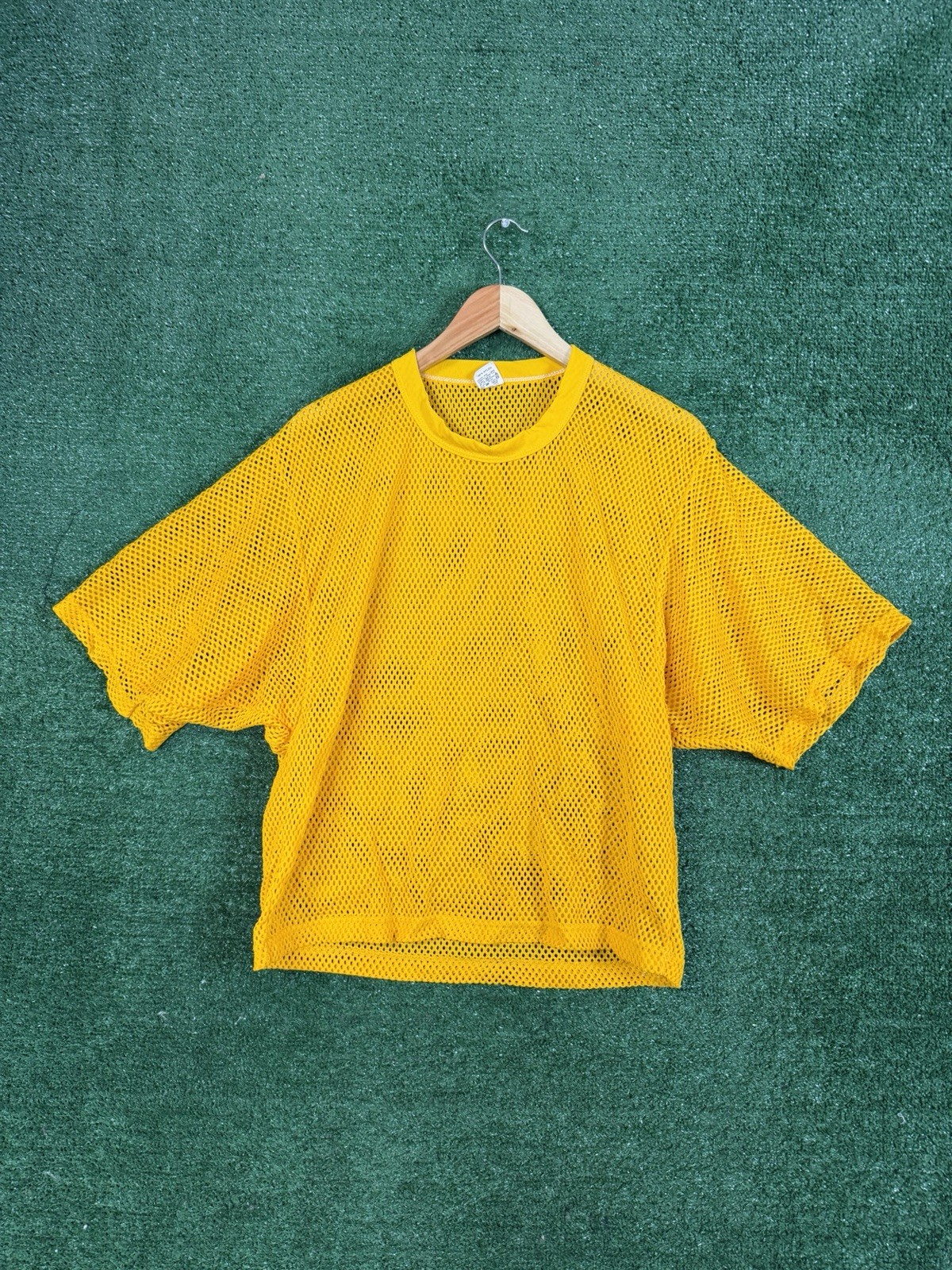 Vintage 70s Russell Athletic Jersey Gym Mesh Practice Yellow Gold USA Made