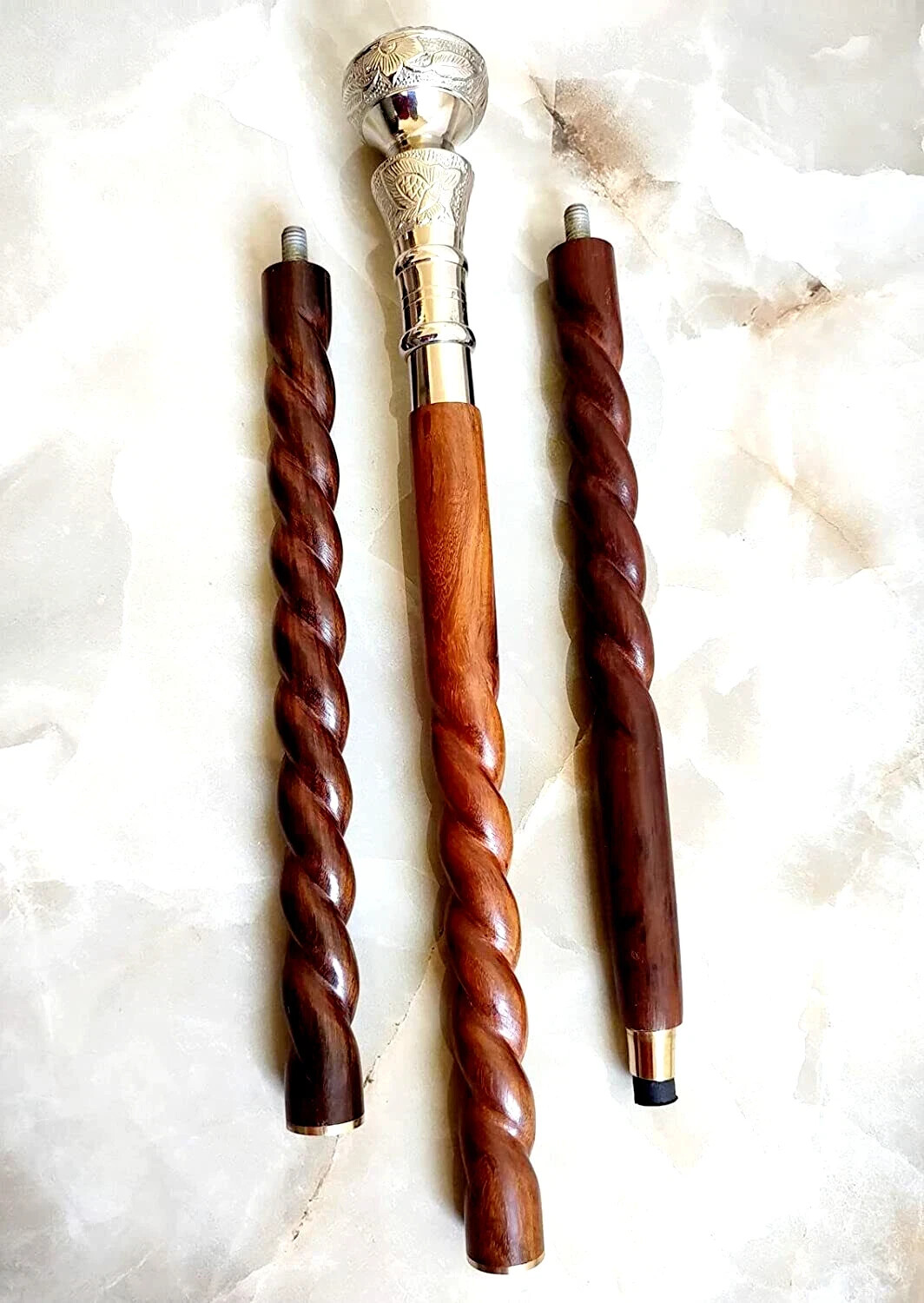New Handmade Brass Knob Head Handle Spiral Wooden Walking Stick Cane/Gift Shaft