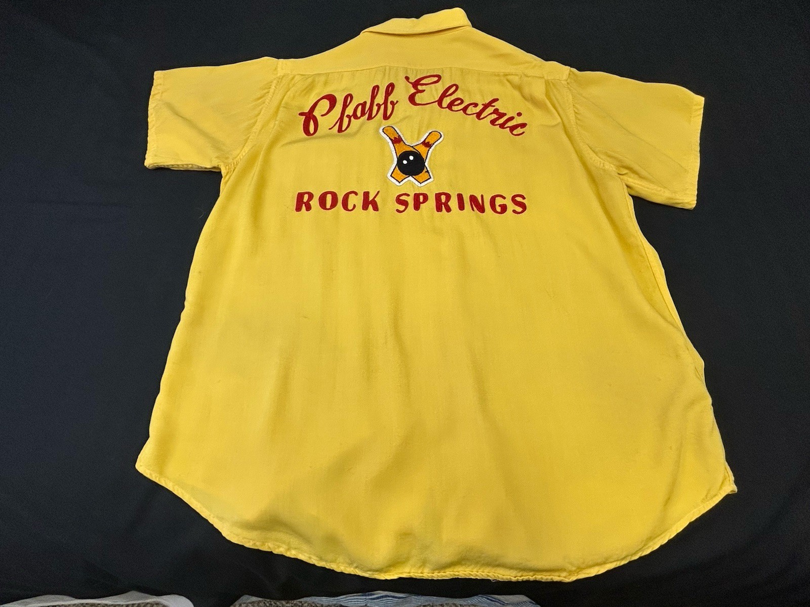 Vintage Master Bowler Rayon Chainstitched Bowling Shirt Rock Springs Mens 44″ CH