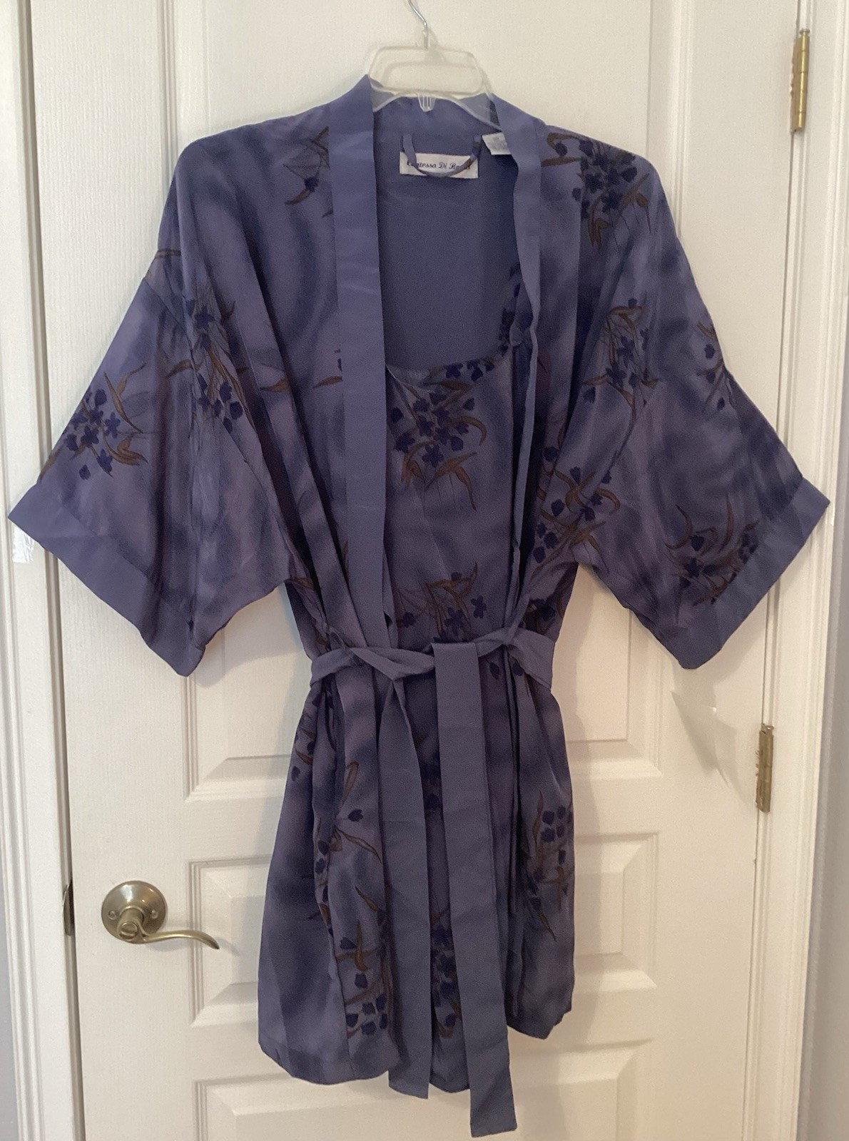 VTG Contessa di Roma Satin Robe Nightgown Set XL NWT Purple Floral Kimono 90’s