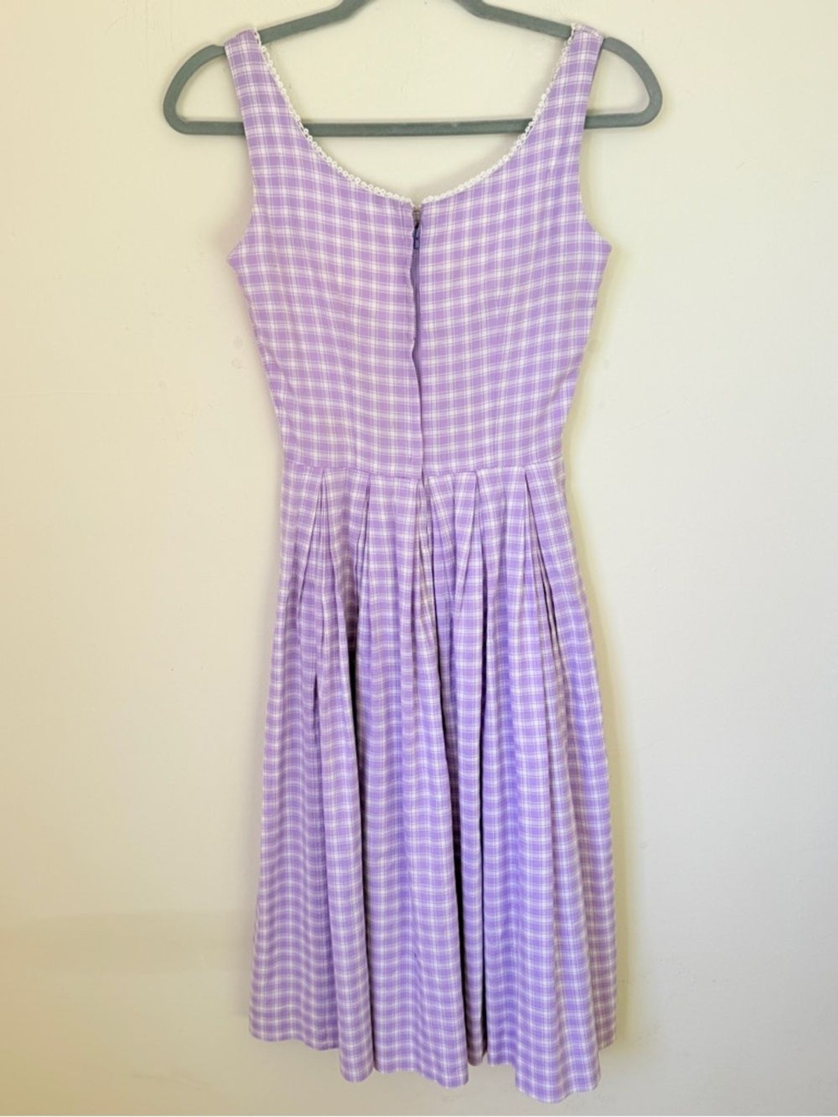 Handmade 60s 70s Purple Gingham Picnic Midi Day Dress