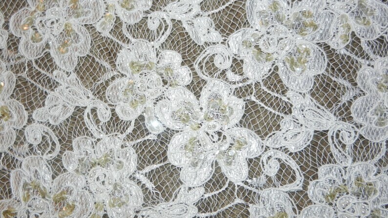 Lace, Bridal Lace, White, Vintage, Embroidered White Alencon Lace