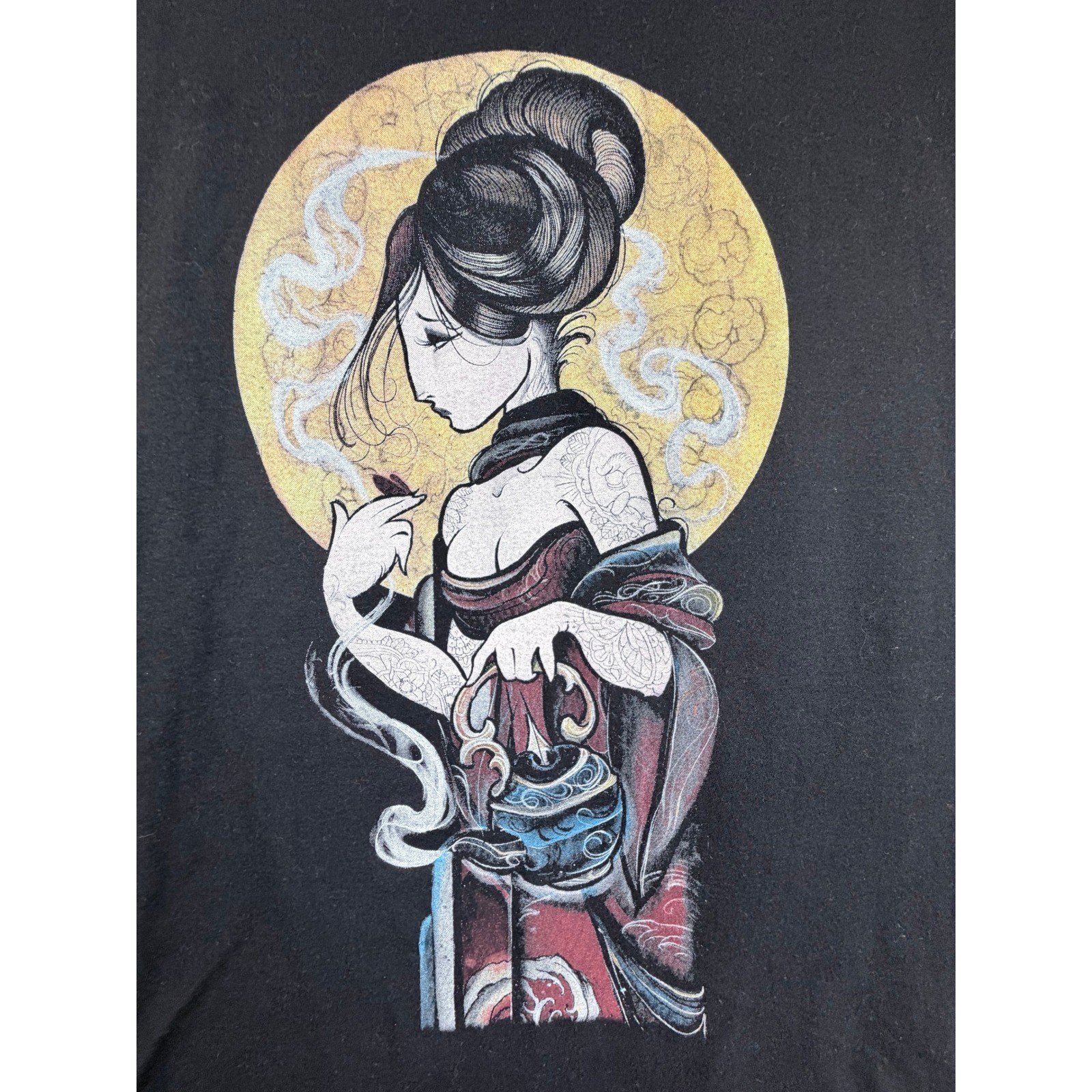 Curbside Geisha Graphic T Shirt Mens XL Black Tattoo Japanese Art Cotton Tee