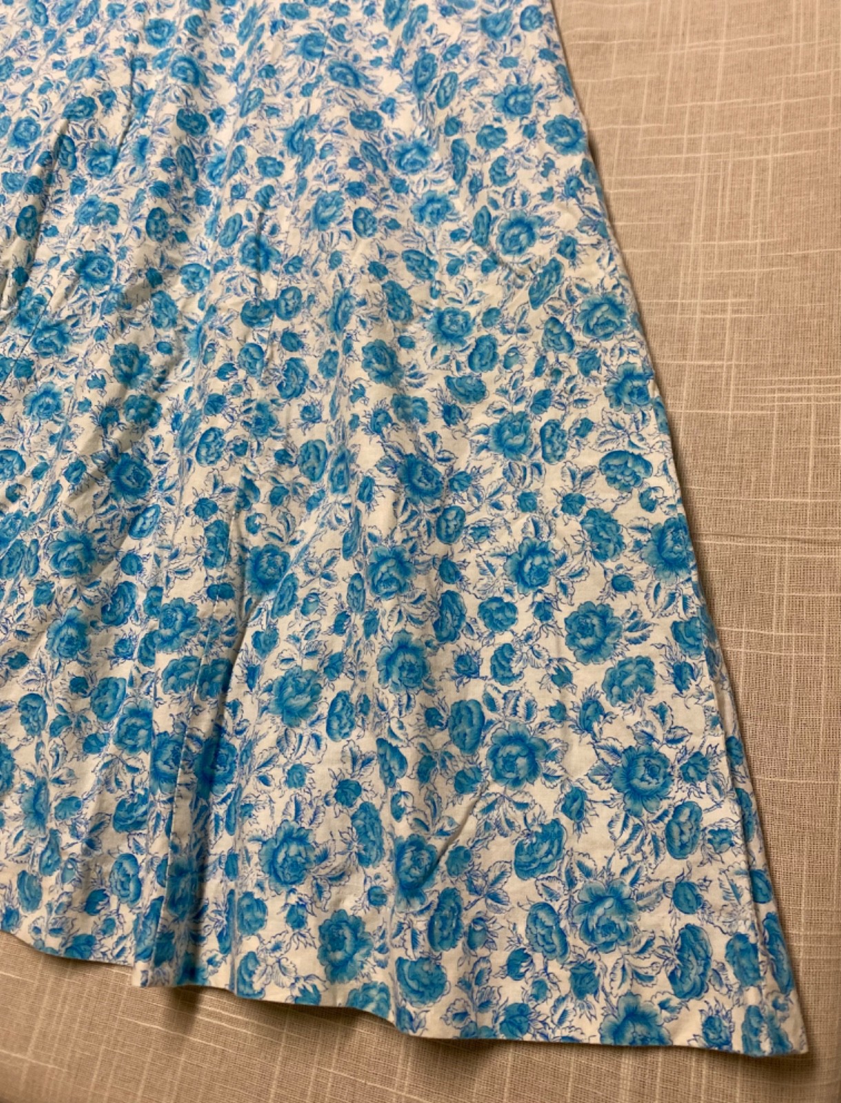 Vintage Dress 1950s Shirtwaist Sundress Blue Floral Cotton A-Line Button Up