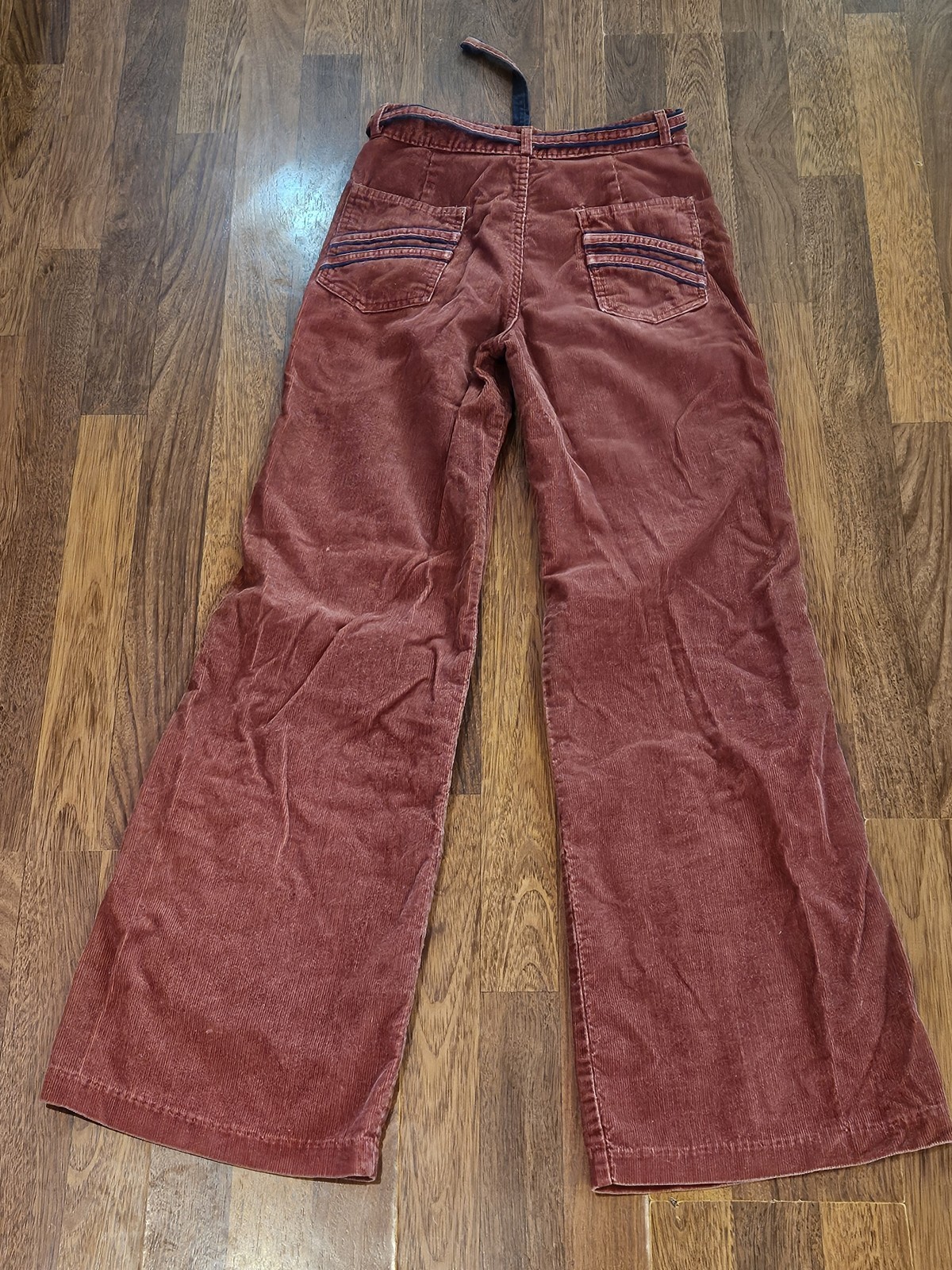 Vintage Burnt Red Corduroy Pants 60s 70s Wide Leg High Rise Size 9 Waist ~27.5″
