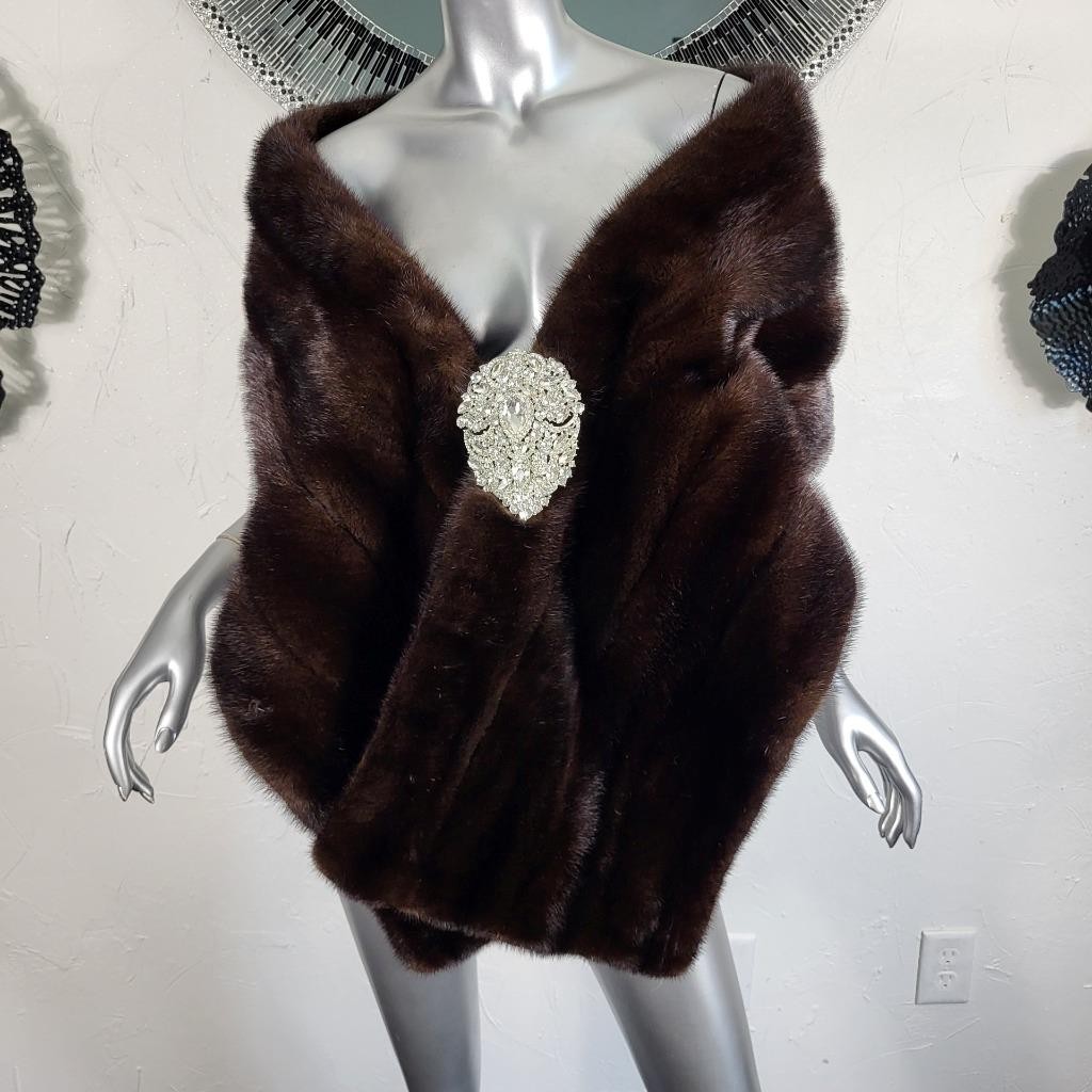 VINTAGE RANCH MAHOGANY BROWN GENUINE REAL MINK FUR STOLE WRAP COAT SHAWL
