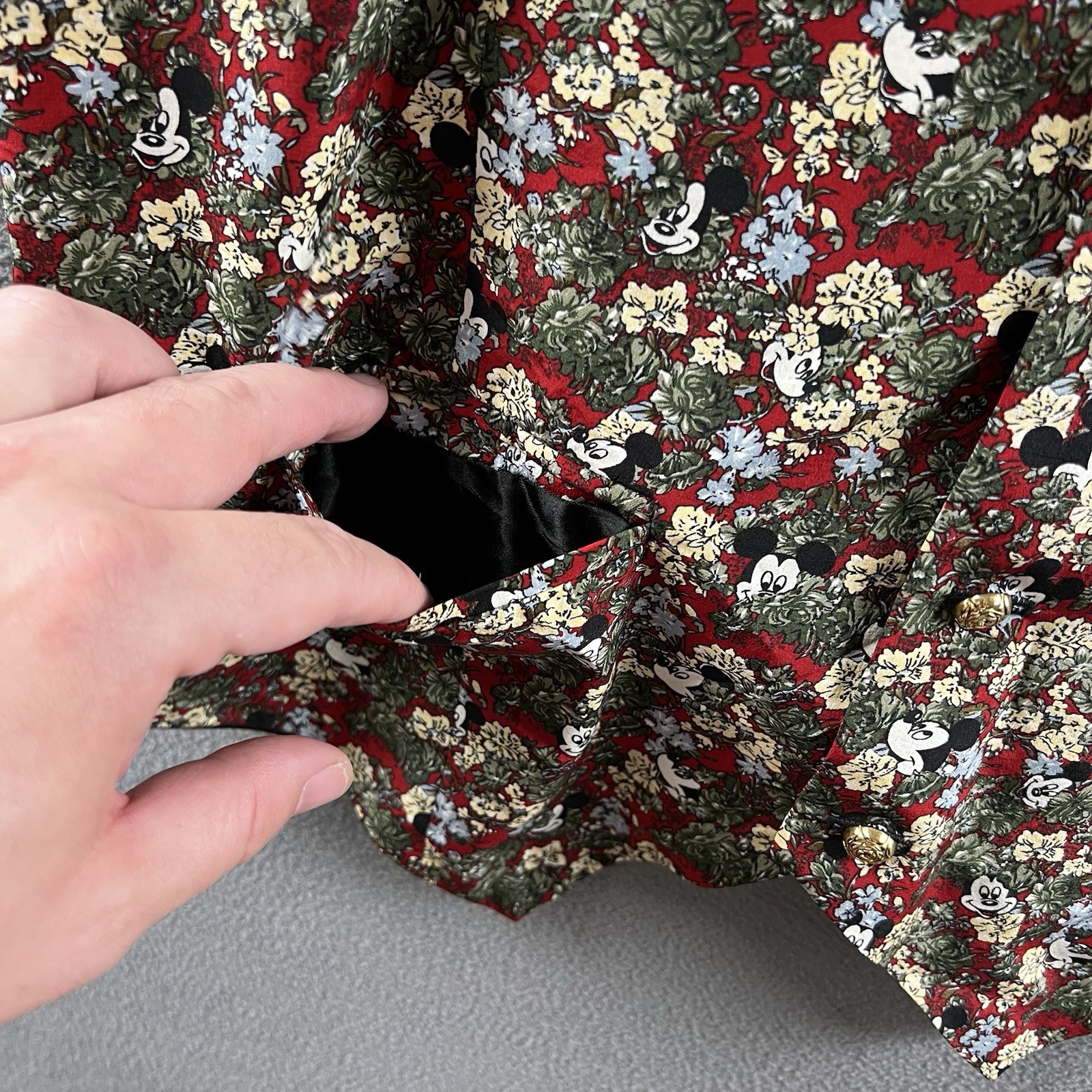 Vintage Art Of Silk Disney Vest Women’s Small Mickey Mouse Floral Print 90s Gold