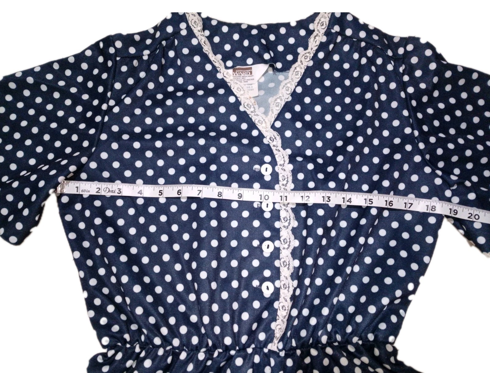 Vintage MW 60s Women’s Sz16 Navy Blue Polkadot Midi Dress PinUp/Rockabilly Retro