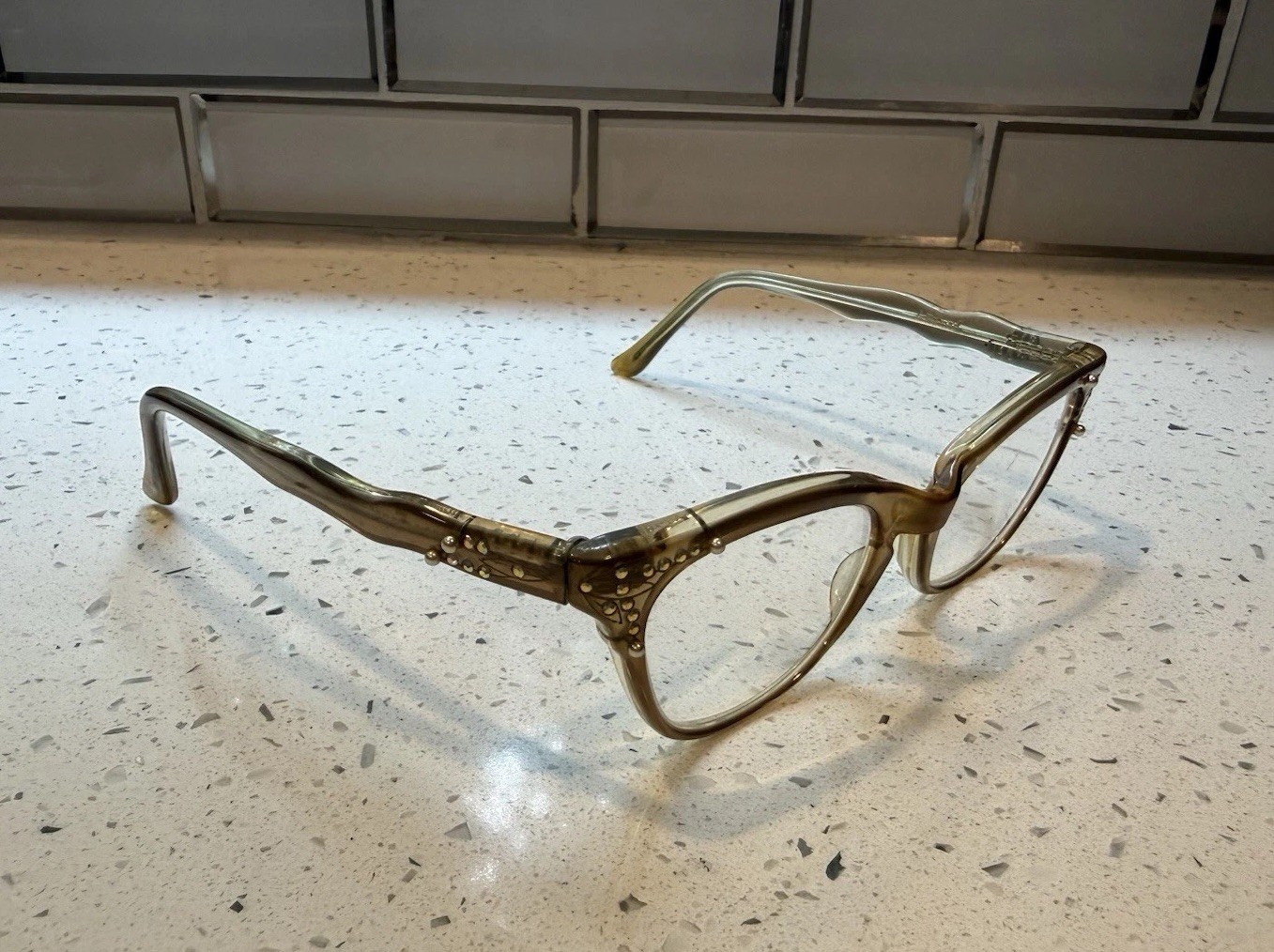 Vintage 1950s L. Evrard France Rhinestone Cat Eye Eyeglasses Frames 125mm