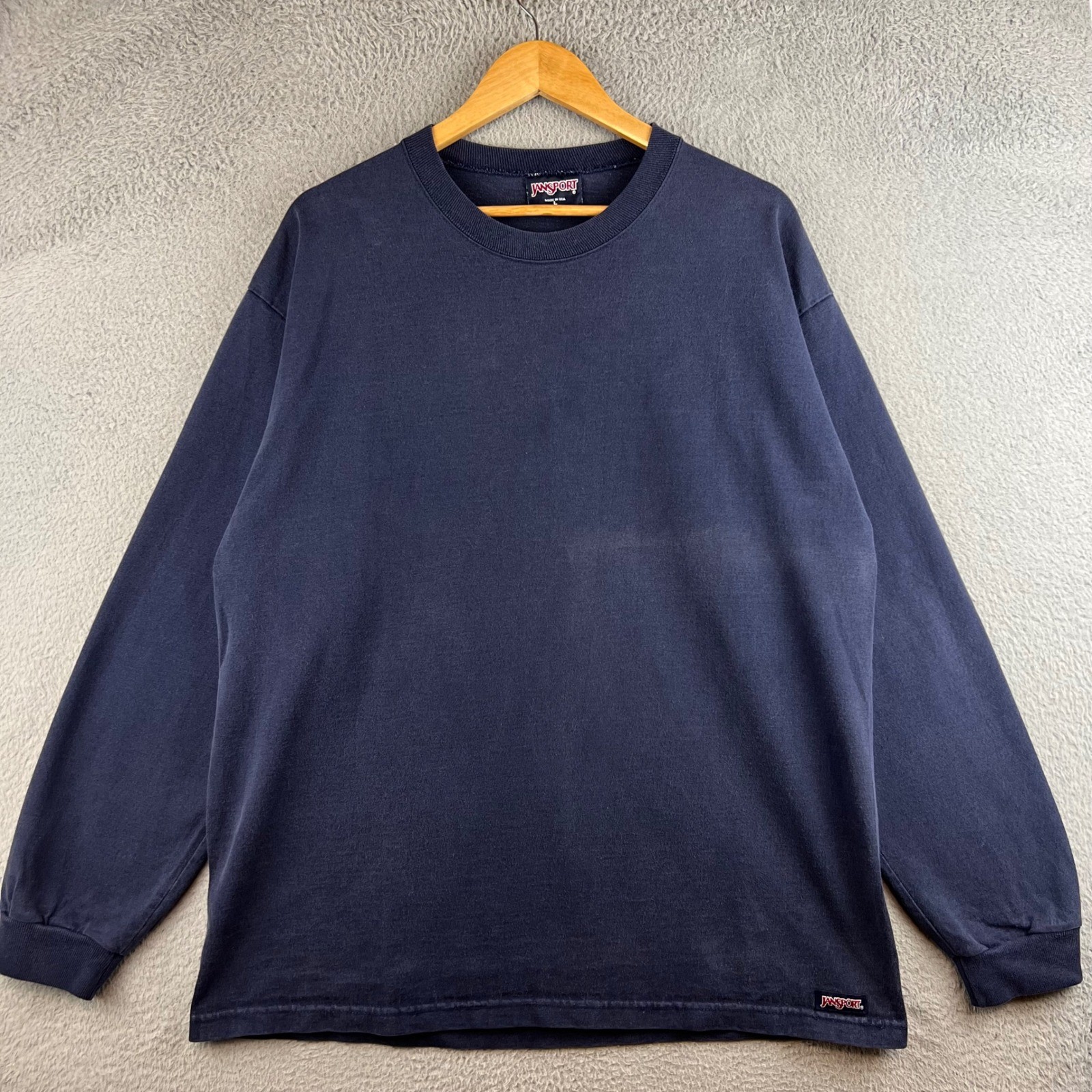 Vintage JanSport Long Sleeve T-Shirt Mens Large Navy Blue Mountain Graphic USA