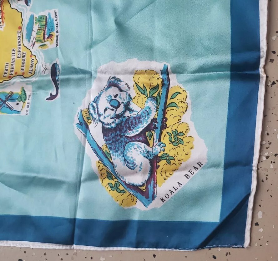 Citer Australia Souvenir Map Illustrated Multicolored Satin Scarf Made In Japan
