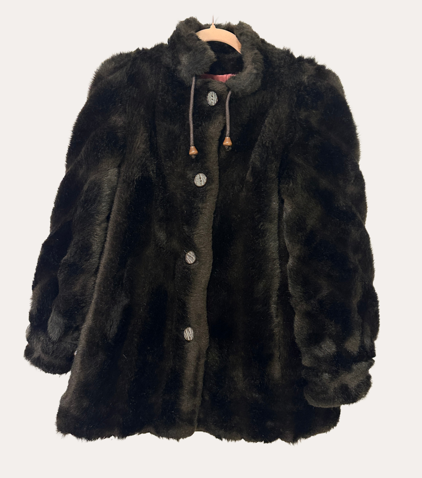 VTG 70s Sears Ultra Mink Hooded Faux Fur Coat Brown Plush Sportswear Jacket (S)