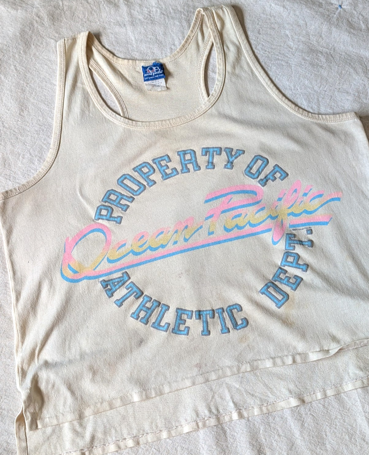 Ocean Pacific Vintage 1987 Super Faded Graphic Surf Tank Summer Beach LG USA