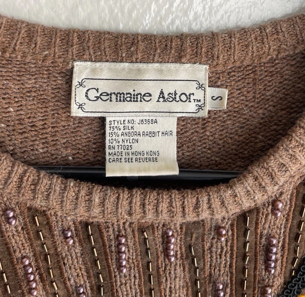 Vintage Germaine Astor 80’s Tube Sweater Dress Silk Angora Brown Women’s Sz S