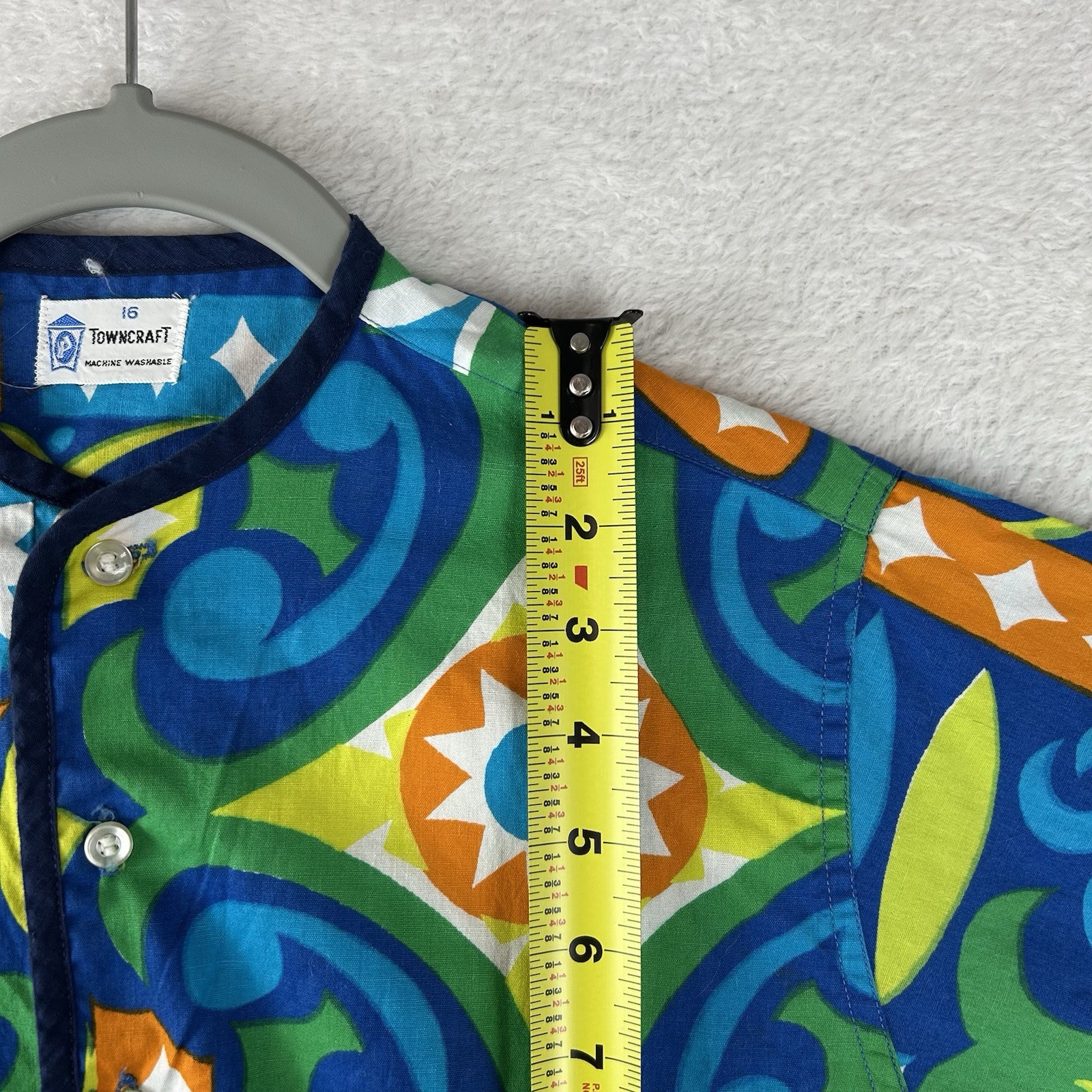 Vintage 60s Towncraft Penney’s Womens S Hawaiian Shirt Blue Tribal Psychedelic