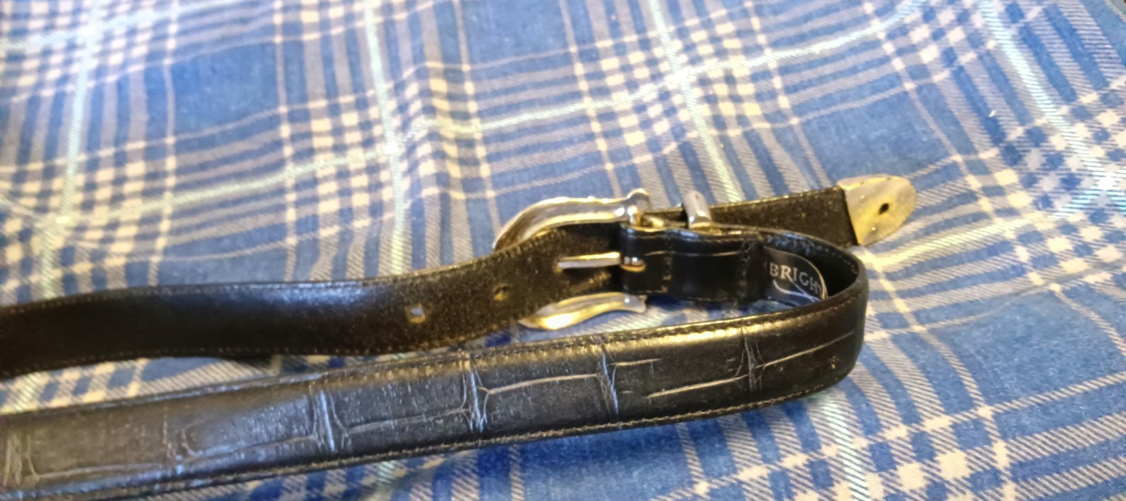 Brighton Western Belt Reptile Leather Silvertone Furled Buckle L 24503 Vintage