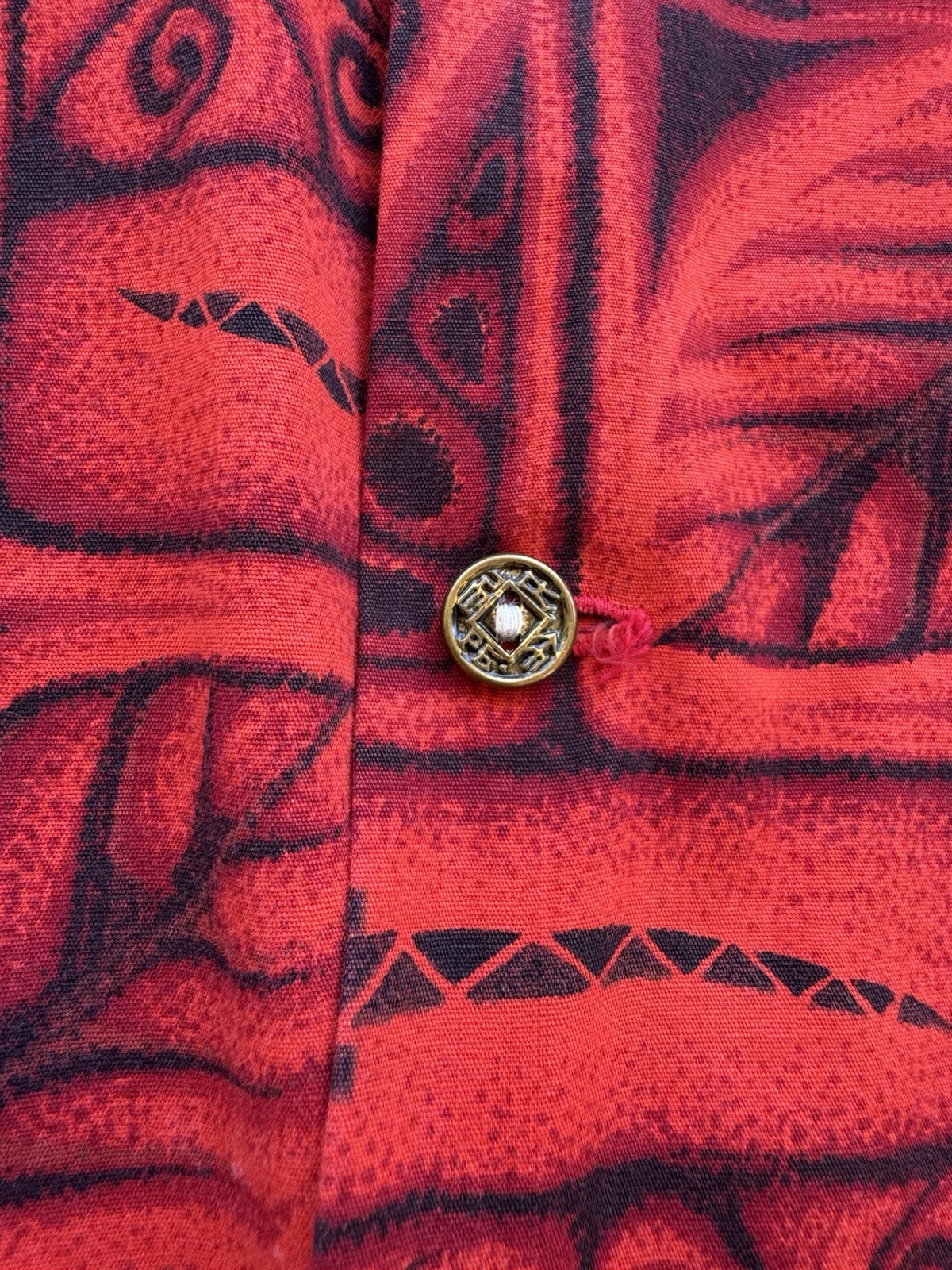 1960s 70s Vtg HOOKANA Novelty Print Hawaiian Shirt Medium Tiki Aloha Surf Red