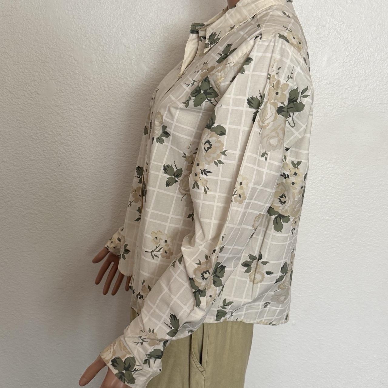 Vtg Cherokee 100% Cotton Beige Floral Button Up Shirt Sz L Granny chic