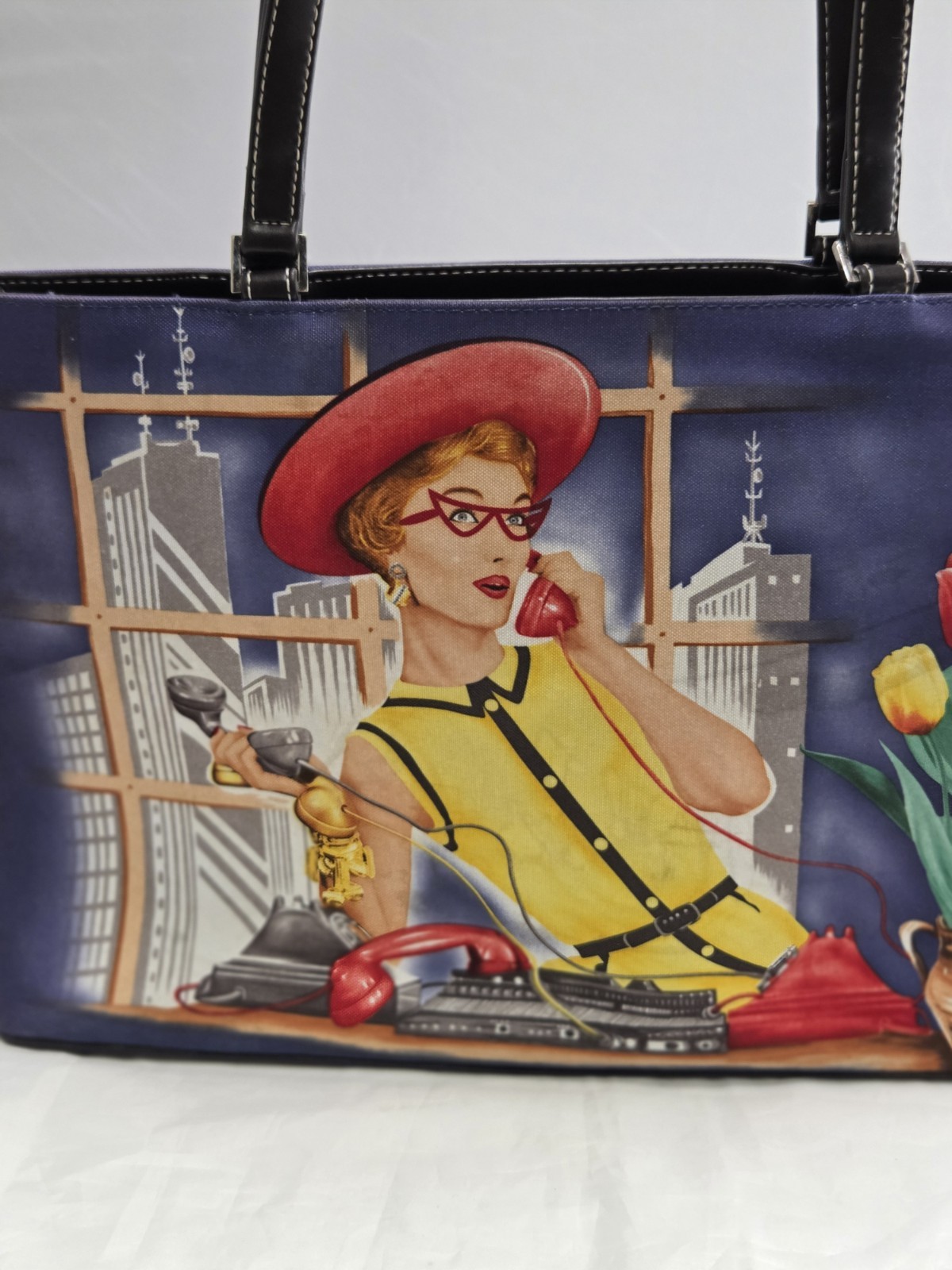 Vintage,1950s Retro Style,canvas Leather Handbag, 2 Sided, Front With Rinestone