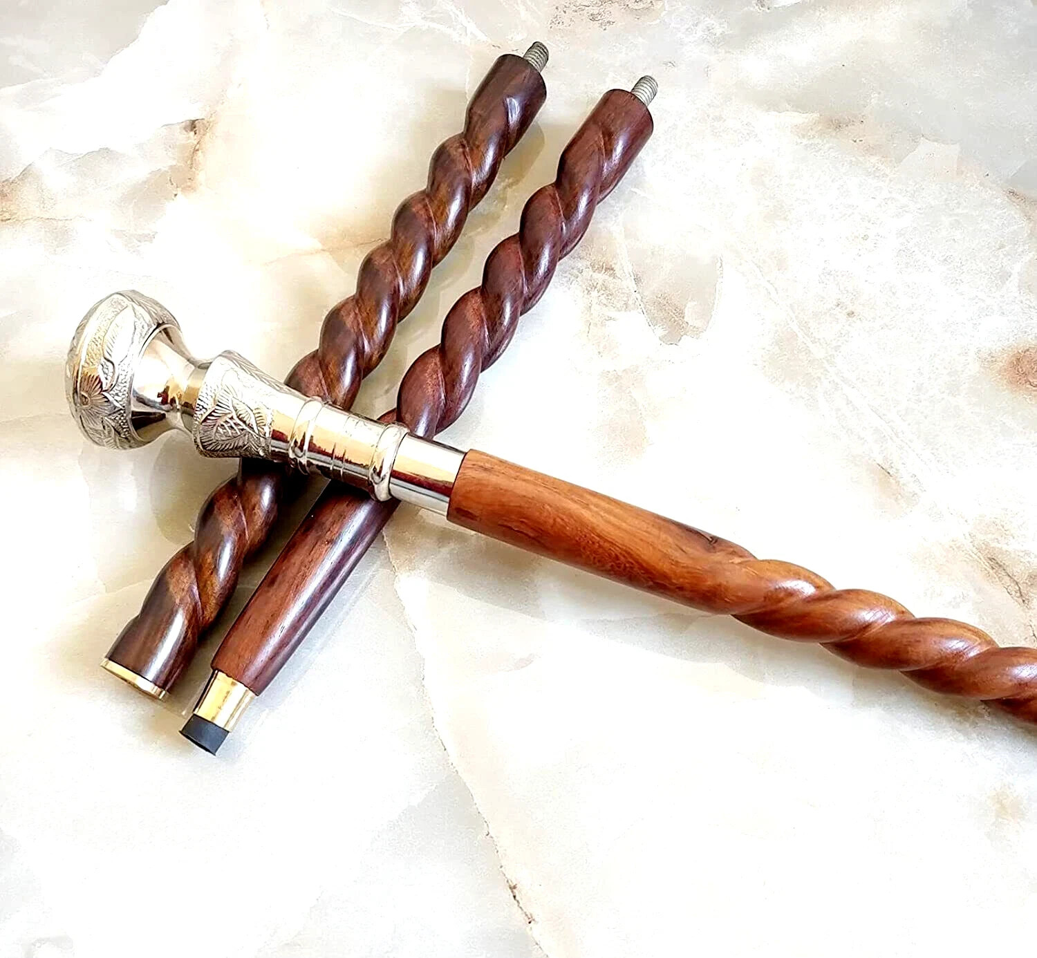 New Handmade Brass Knob Head Handle Spiral Wooden Walking Stick Cane/Gift Shaft