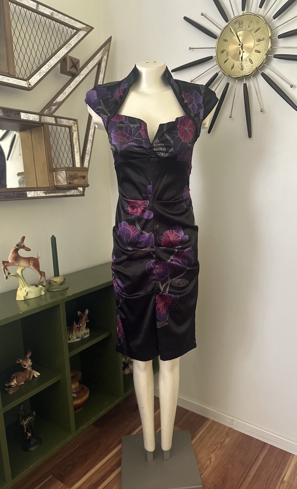 Vintage 90s Y2K Satin Asian Look Ruched Sexy Dress Sz S By Le Chateau
