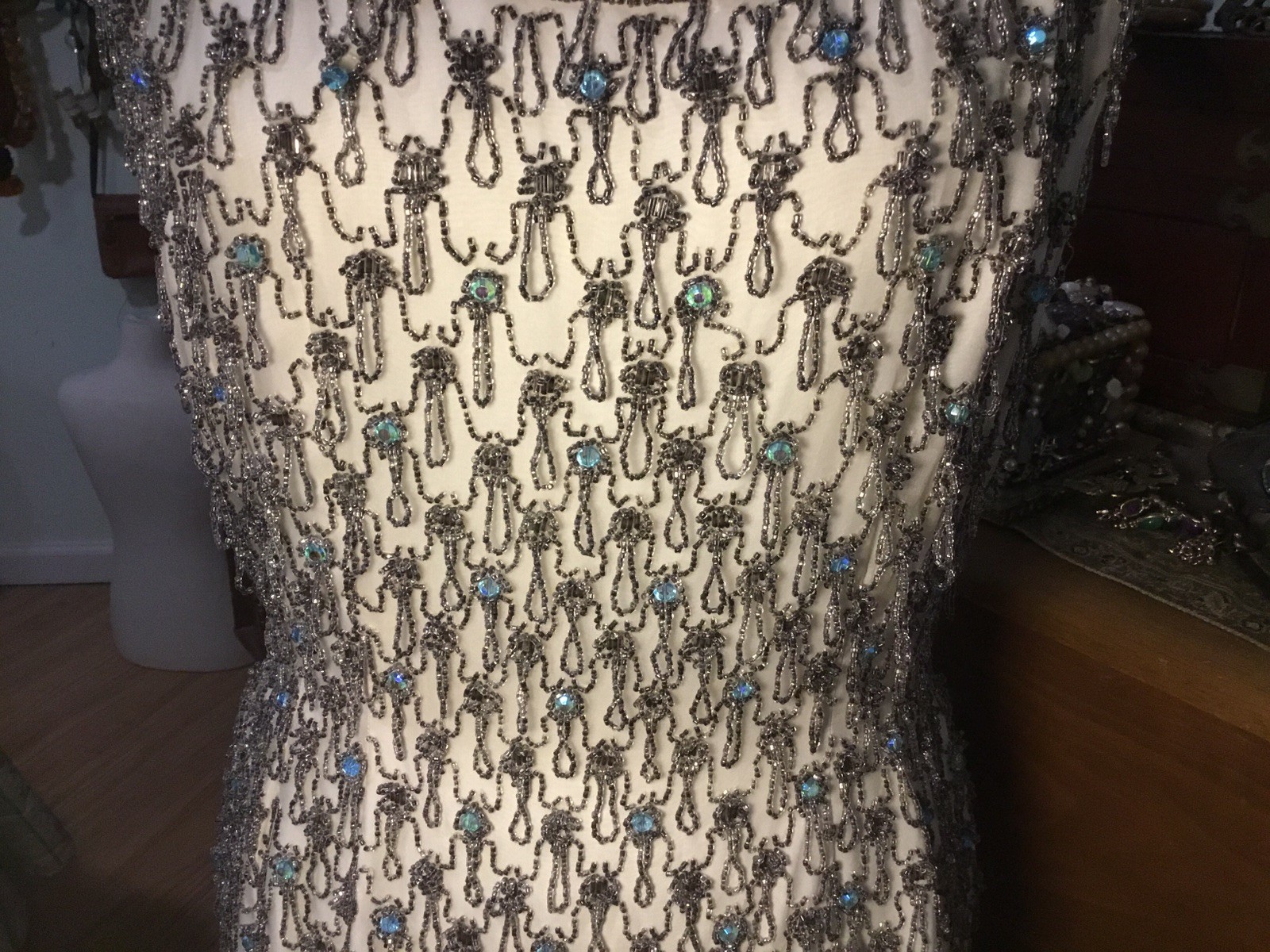 1960’s Vintage British Crown Colony Beaded Rhinestone Hong Kong Dress Small READ