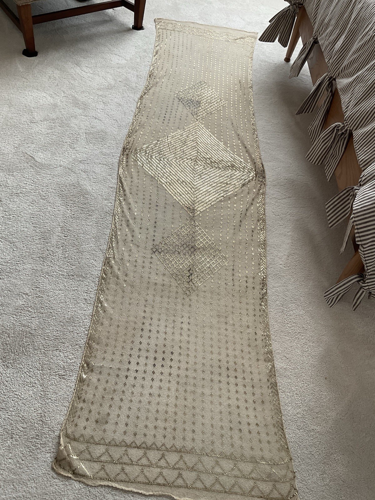 Antique 1920s Egyptian Assuit Shawl-Art Deco Tulle Bi Telli Cream & Gold Wrap