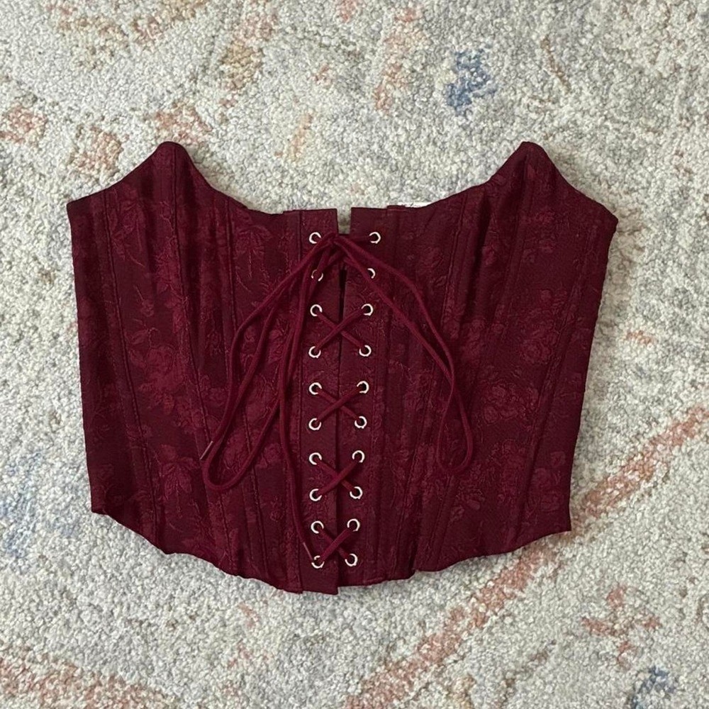 Dark Romantic Burgundy Floral Corset-Size S