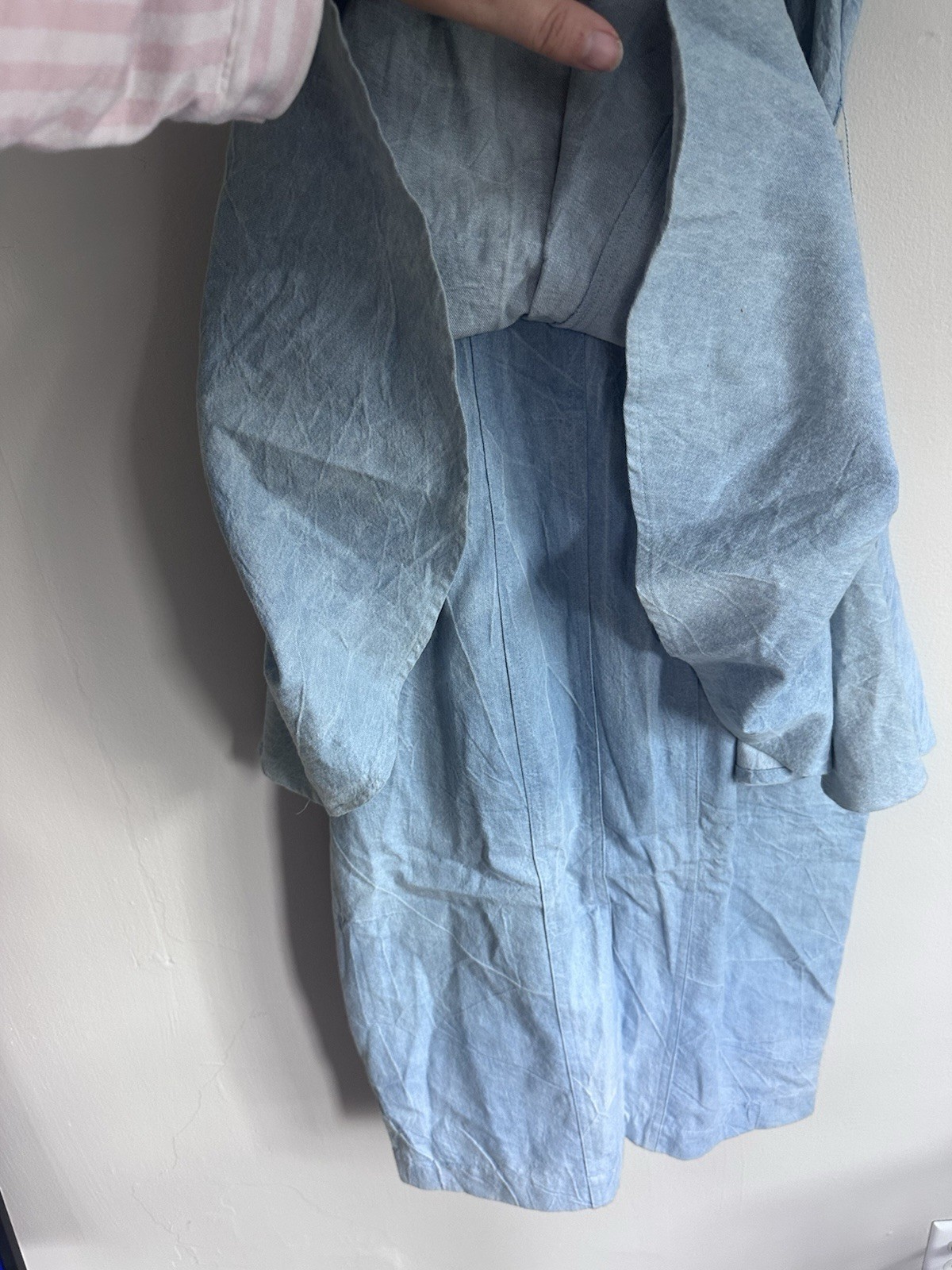 VTG 80s Embroidered Peplum Denim Dress SMALL Western Blue Ruffle Rodeo (Tag 10)