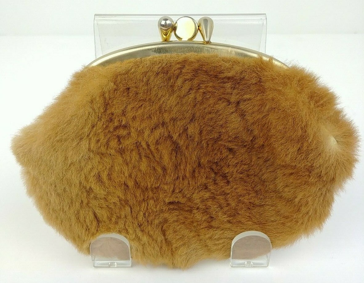 Vtg Australian Kangaroo Fur Souvenir 2 Compartment Coin Purse Clasp Closure