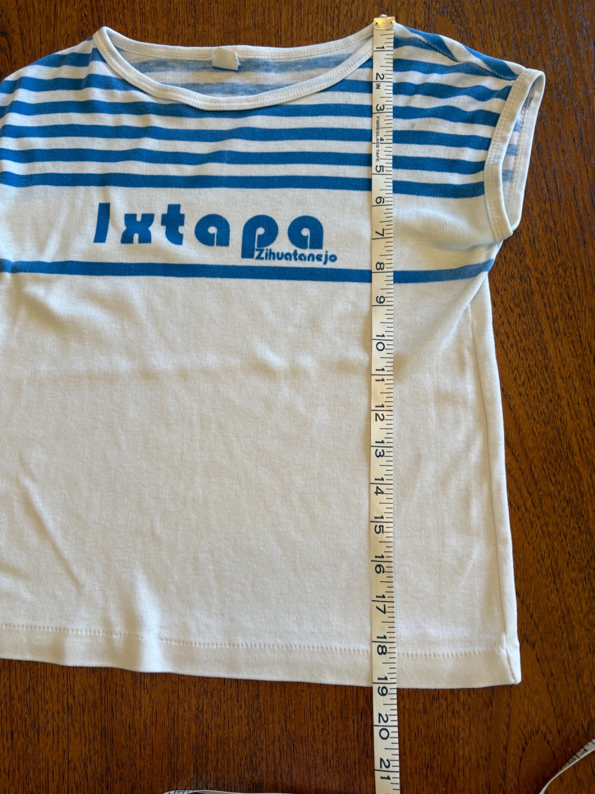 Vintage 70s 80s Thin Blue Stripe Ringer T-Shirt S Ixtapa Zihuatanejo Baby Tee