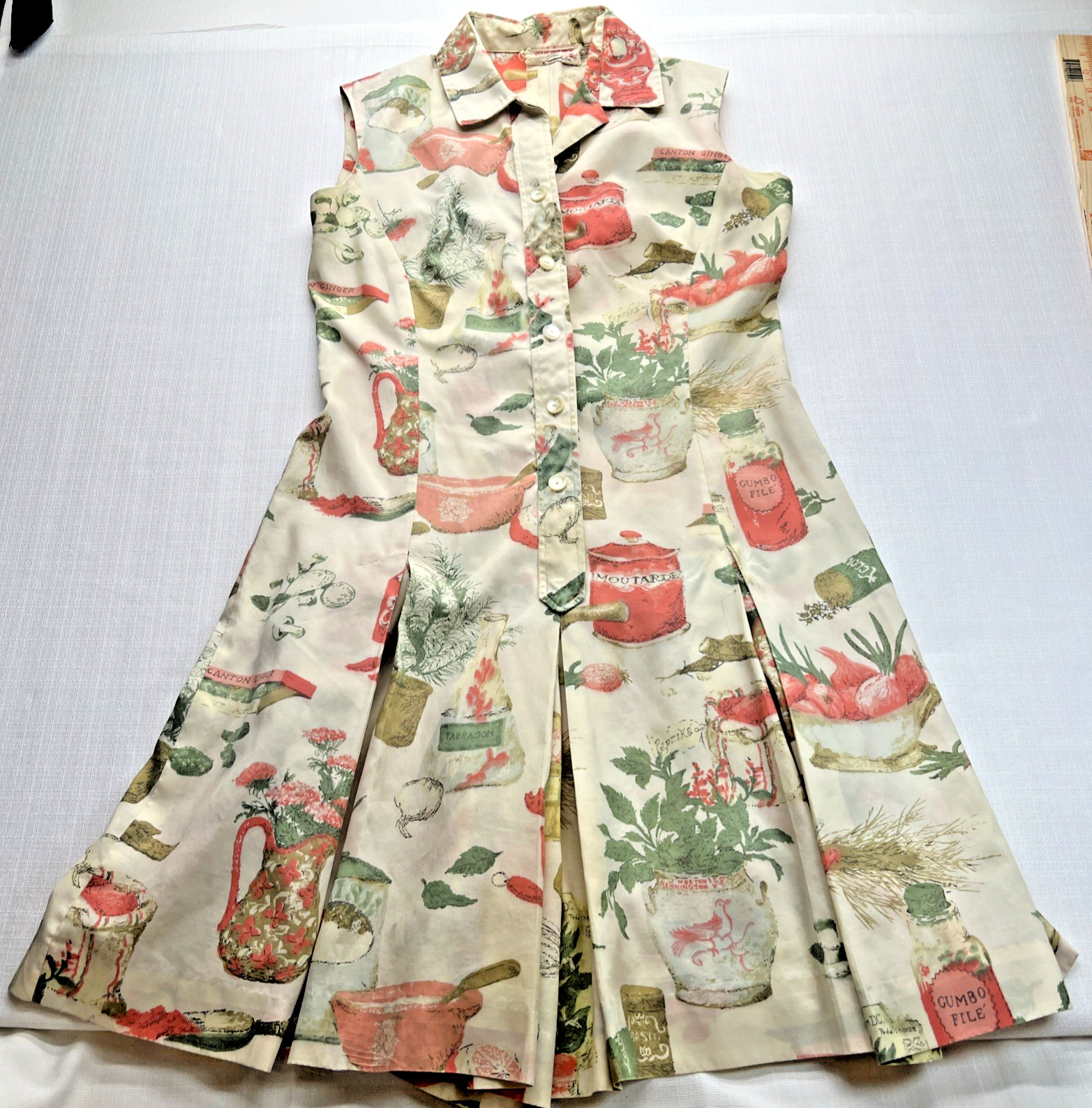 1950’s Rare Serbin Doulottes (Culottes) Pleated Novelty Print Sleeveless Dress