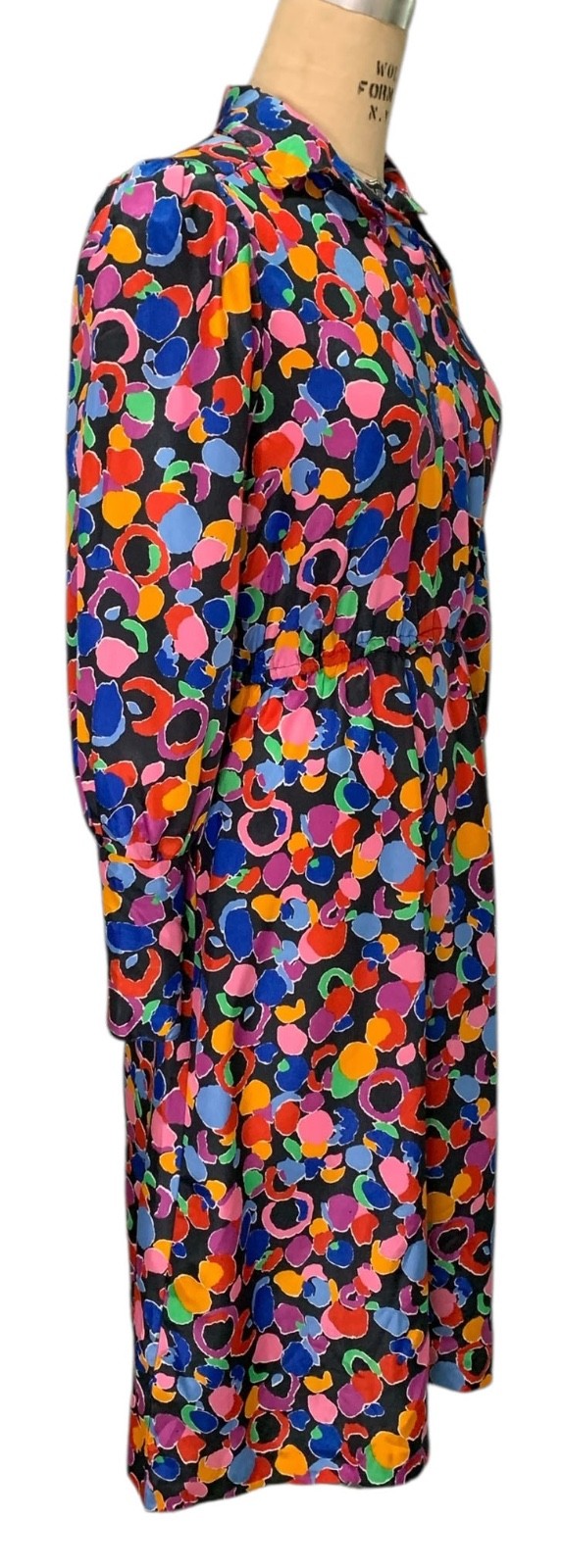 BRELI ORIGINALS 80s Vintage Woman’s LS Colorful Print Dress – Sz S – USA