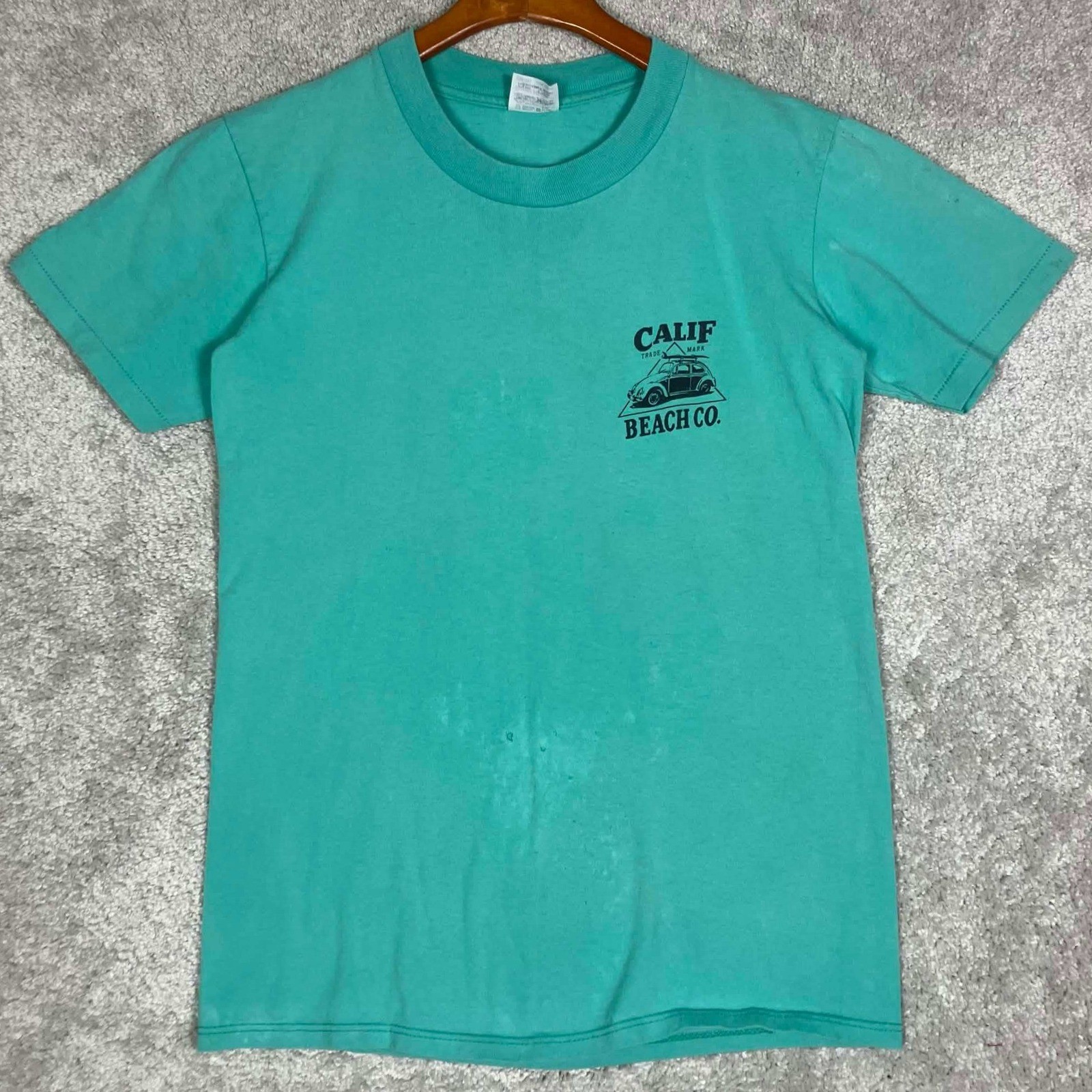 Vintage 80s Calif Beach Co T Shirt Small Teal Surf Made in USA Stedman Hi Cru