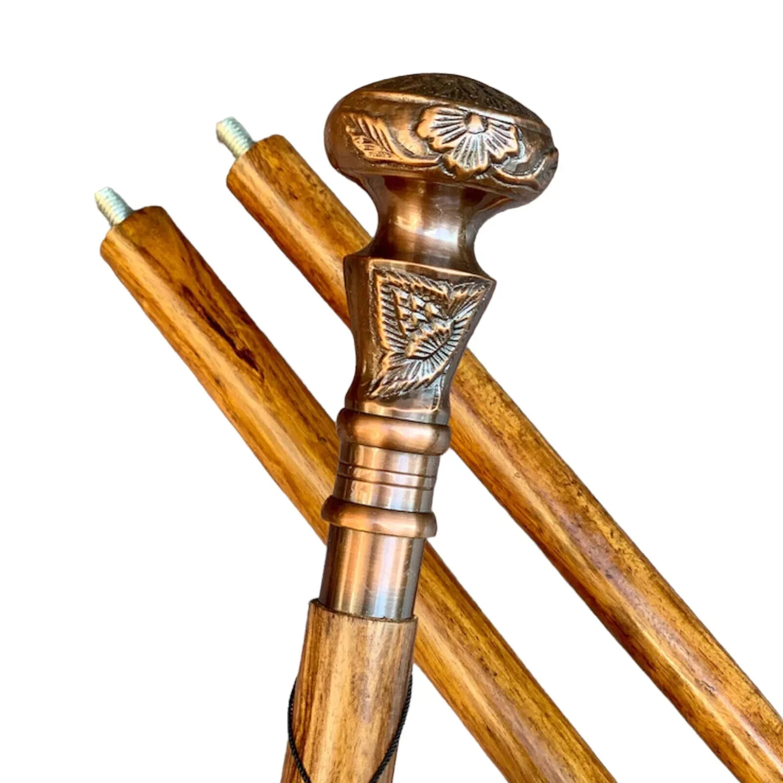 Vintage Solid Brass Copper Finish Knob Handle Wooden Walking Stick Cane Gift
