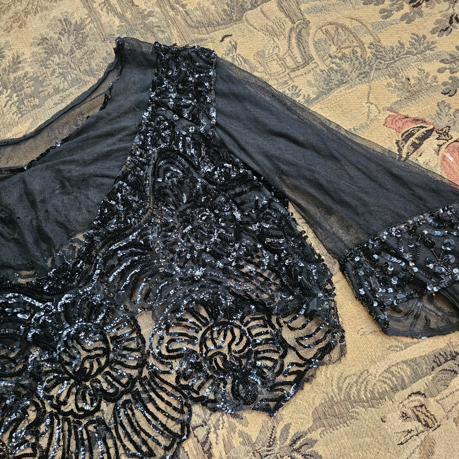 Unbelievable Rare Chiffon Fully Sequined Edwardian 1910s 20s Blouse Top Antique