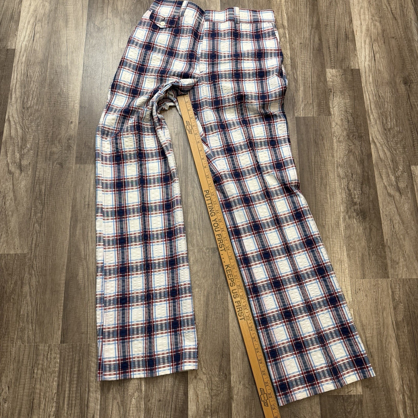 Vintage 70s Levis Panatela Plaid Seersucker Flare Pants Mens 30×33