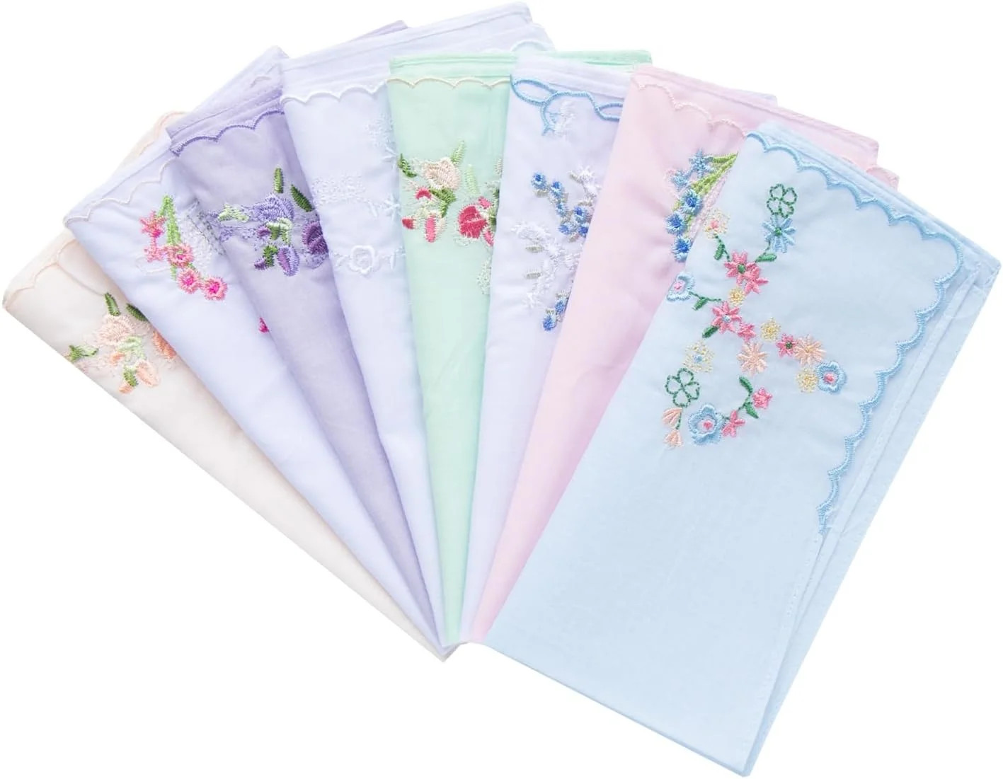Assorted Ladies Novetly Embroidered Cotton Soft Handkerchiefs Scalloped Hankies