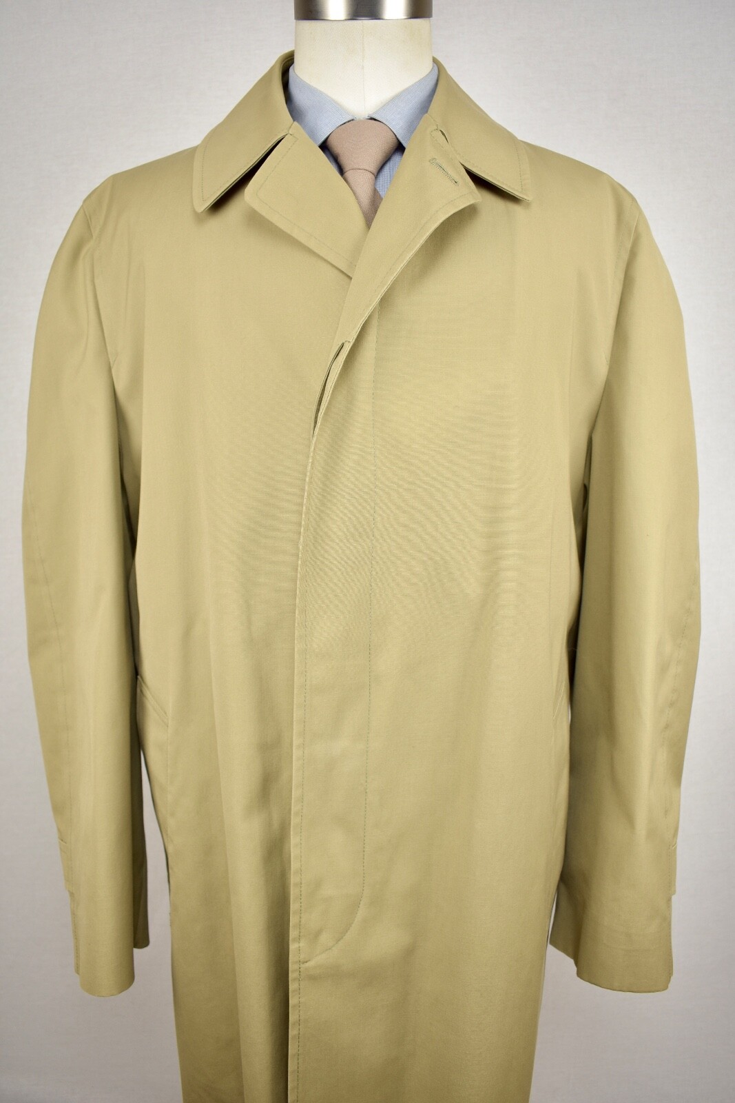 1962-1976 Gleneagles Solid Tan Poly/Cotton Blend Four Button Overcoat Size: 46L