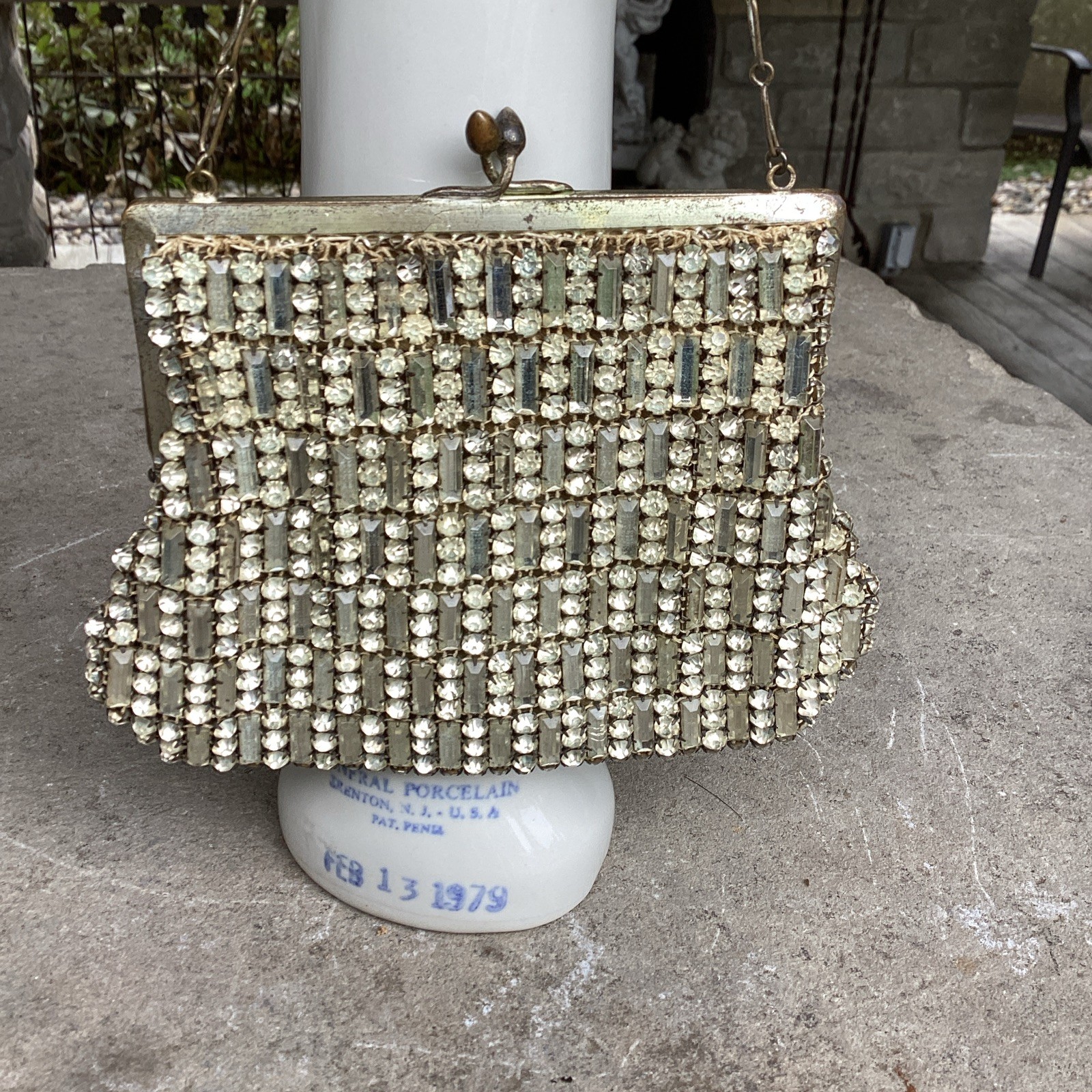 VINTAGE CZECHOSLOVAKIAN RHINESTONE LADIES EVENING BAG COMPLETE SIGNED 57