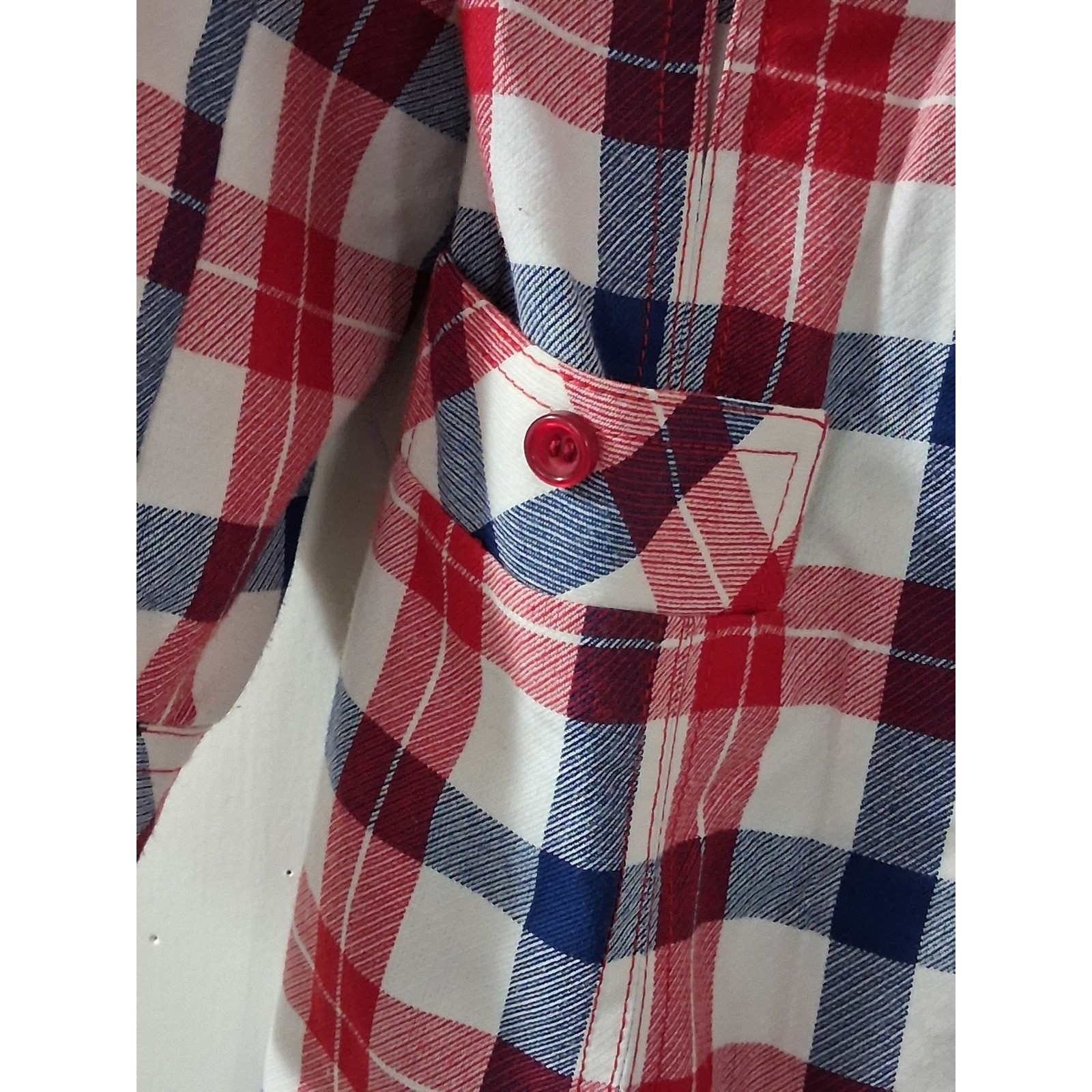 Vintage Utex Plaid Blazer Jacket Red White Blue 70s Mod Made in Romania Size 7/8