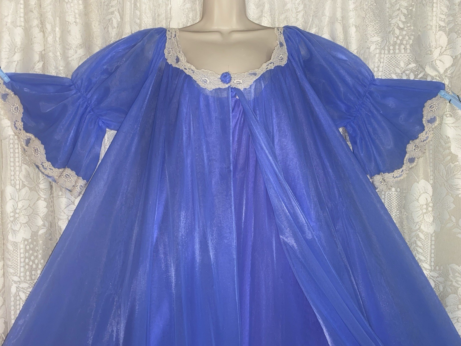 VTG 3X+ INTIME Lane Bryant PERIWINKLE Blue 4 lyr Peignoir Robe Nightgown Set