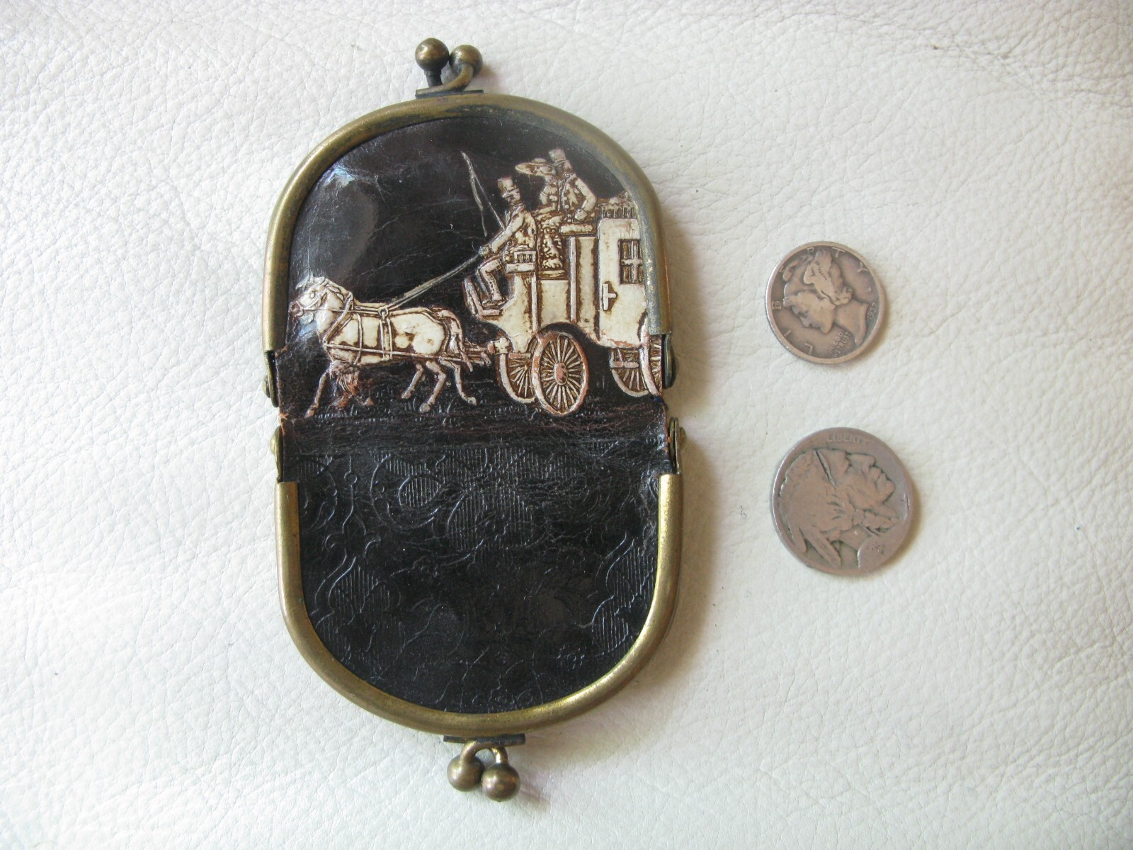 Antique Edwardian Carriage Horse Rugby Tooled Leather Double Coin Purse AUSTRIA