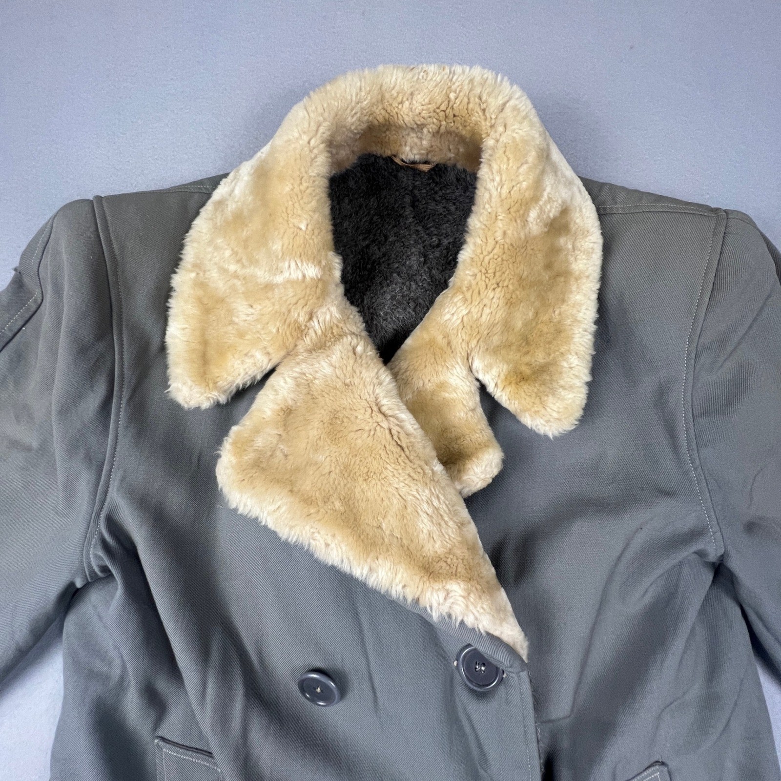Maurice L Rothschild Alpaca Pile Overcoat Mens XL Grey Vintage Belted Parka 50s