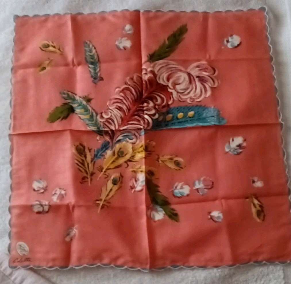 Vintage Feather HANDKERCHIEF w/Scalloped Edges