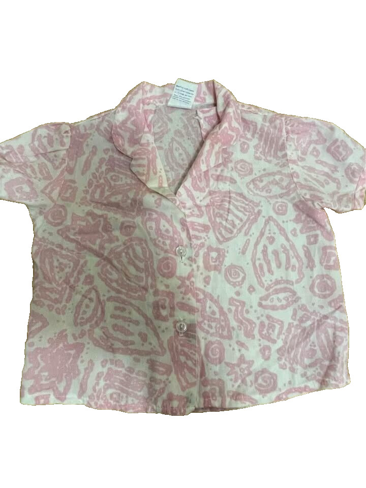 VTG Hawaiian Tribal Pink White Outfit Set Overall Shorts Girl Infant Size 12 Mo