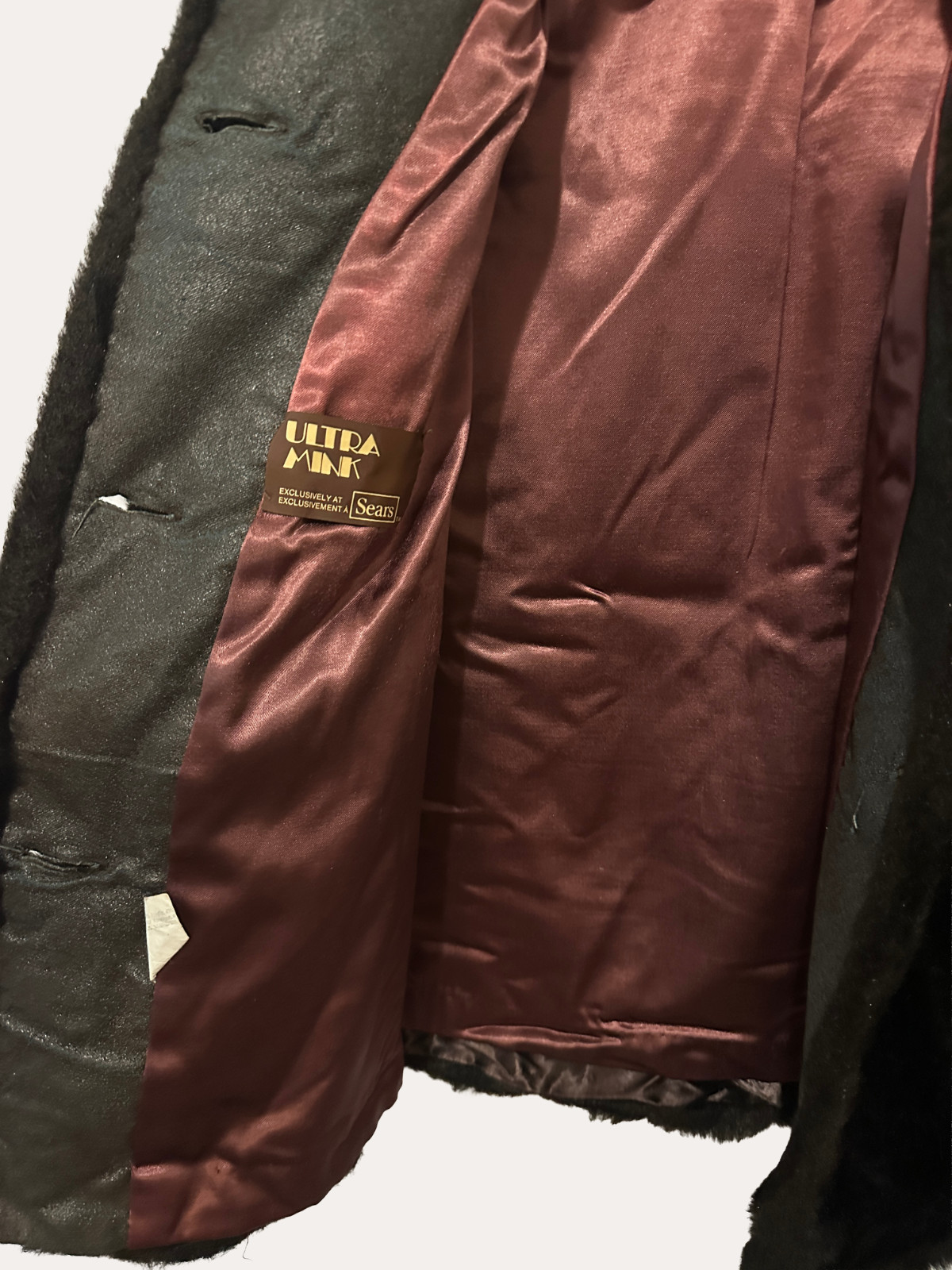 VTG 70s Sears Ultra Mink Hooded Faux Fur Coat Brown Plush Sportswear Jacket (S)