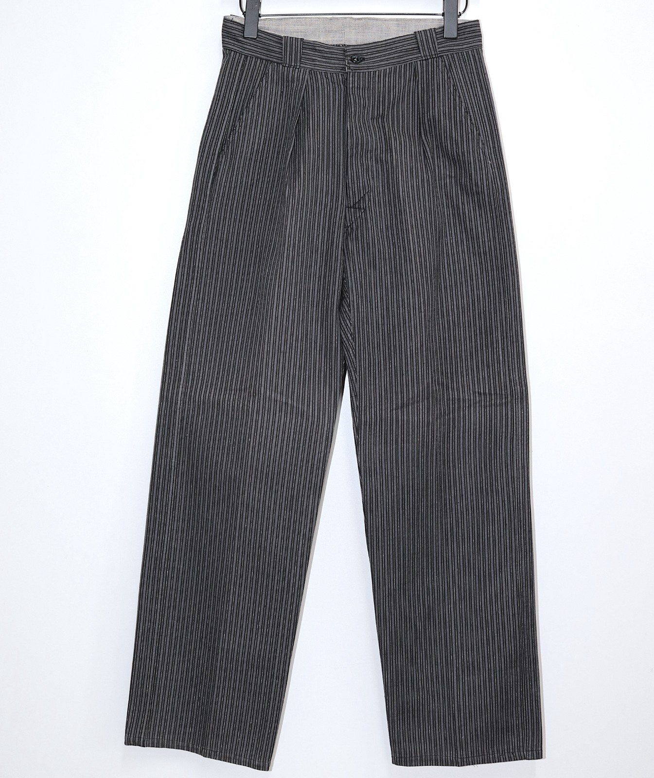 New French 1940s Grey Striped Woven Cotton Work Peasant Pants W30 Made in France